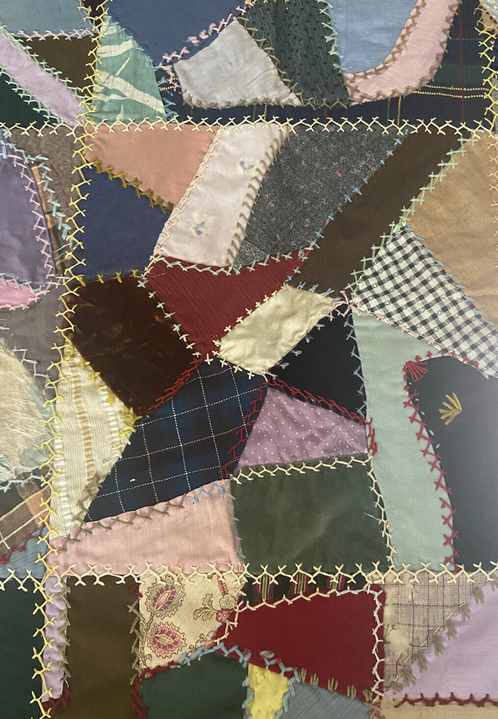 1800s Handcrafted Patchwork Crazy Quilt Top