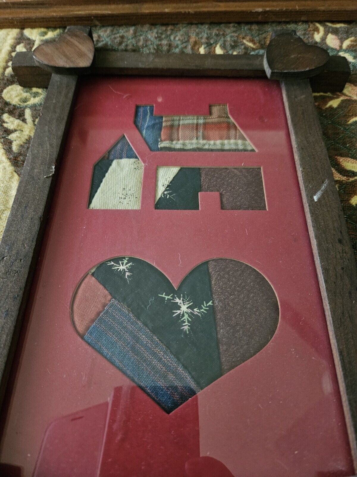 Antique 1800s Quilted Americana Hearts Wall Art