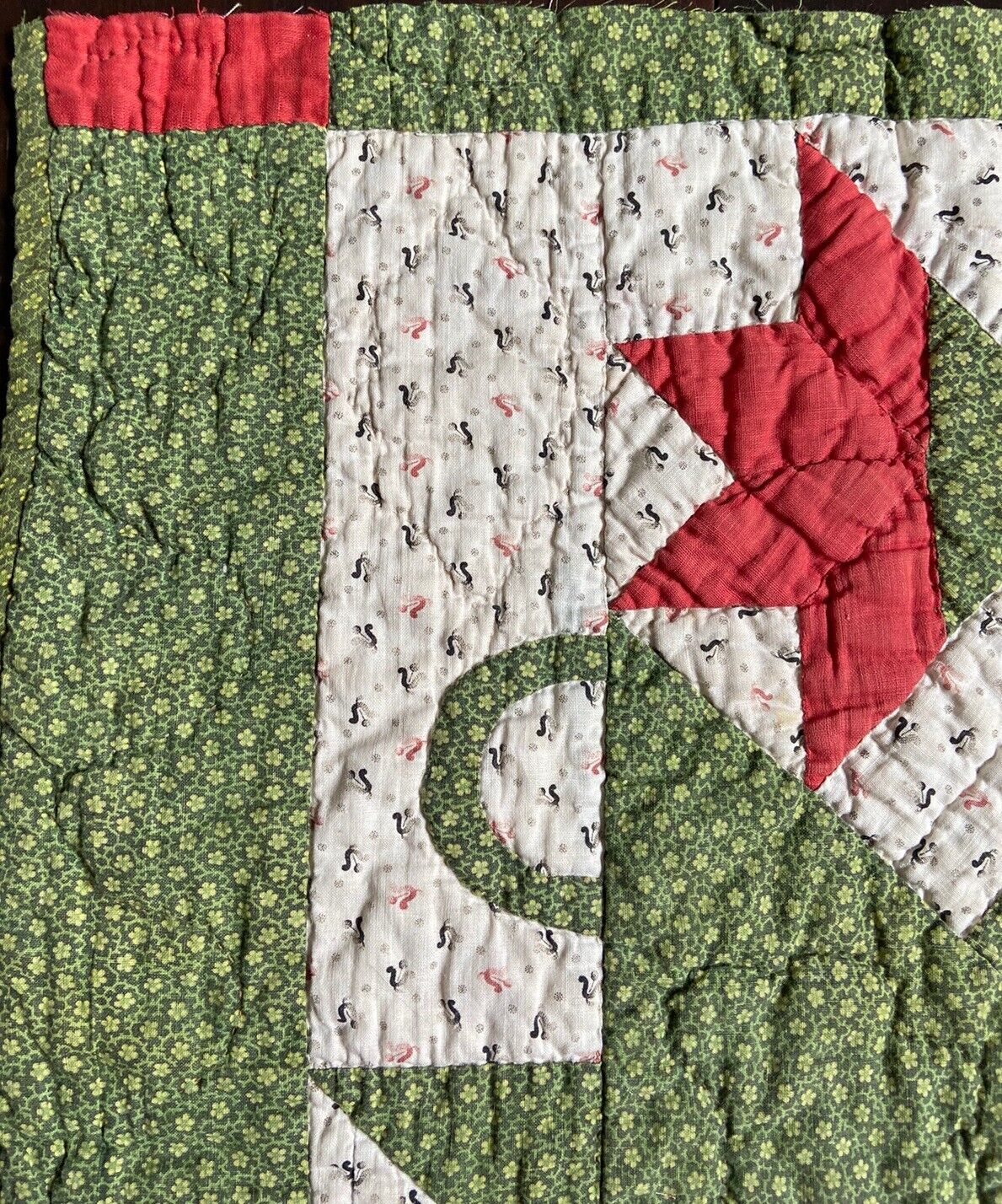 1800's Poison Green Red Basket of Lilies Quilt