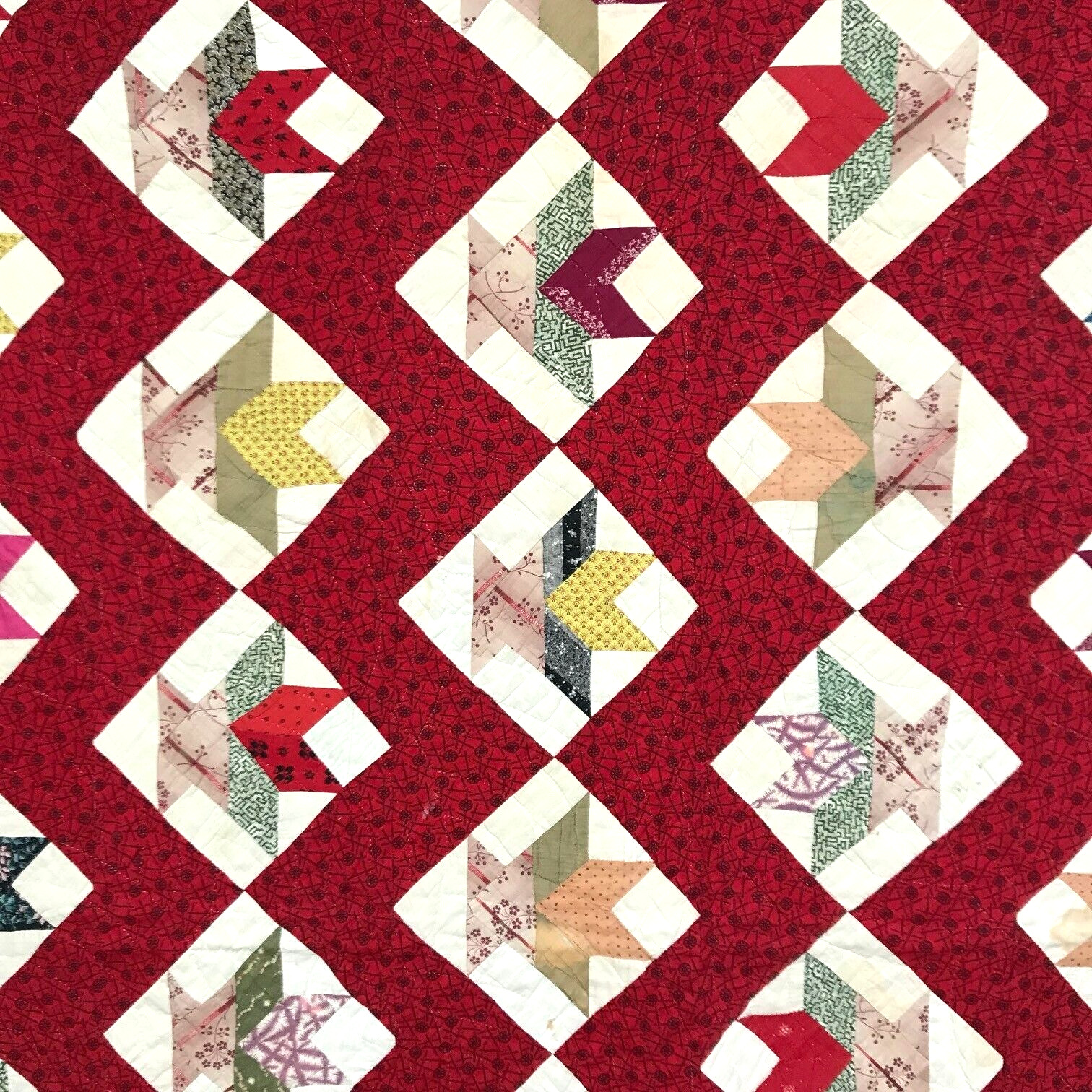 Civil War Era Antique Chevron & Baskets Quilt