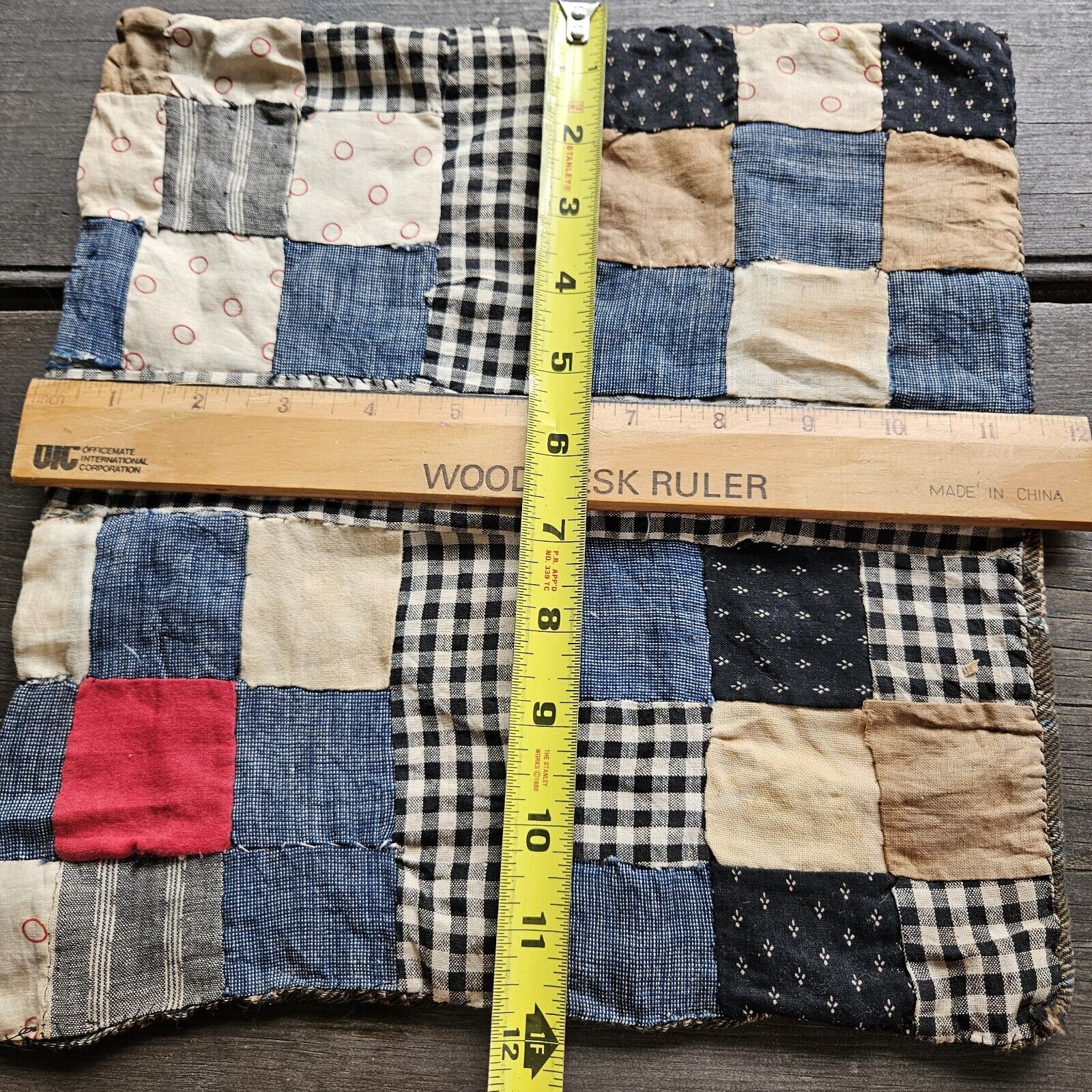 1800s Hand-Pieced Indigo Blue Doll Quilt Mat