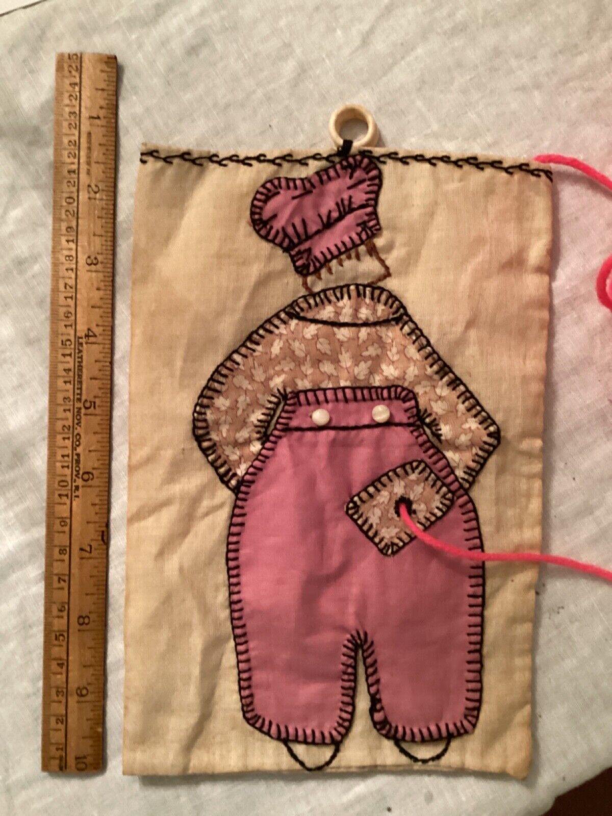 1800s Quilted String Bag - Flour Sack Design