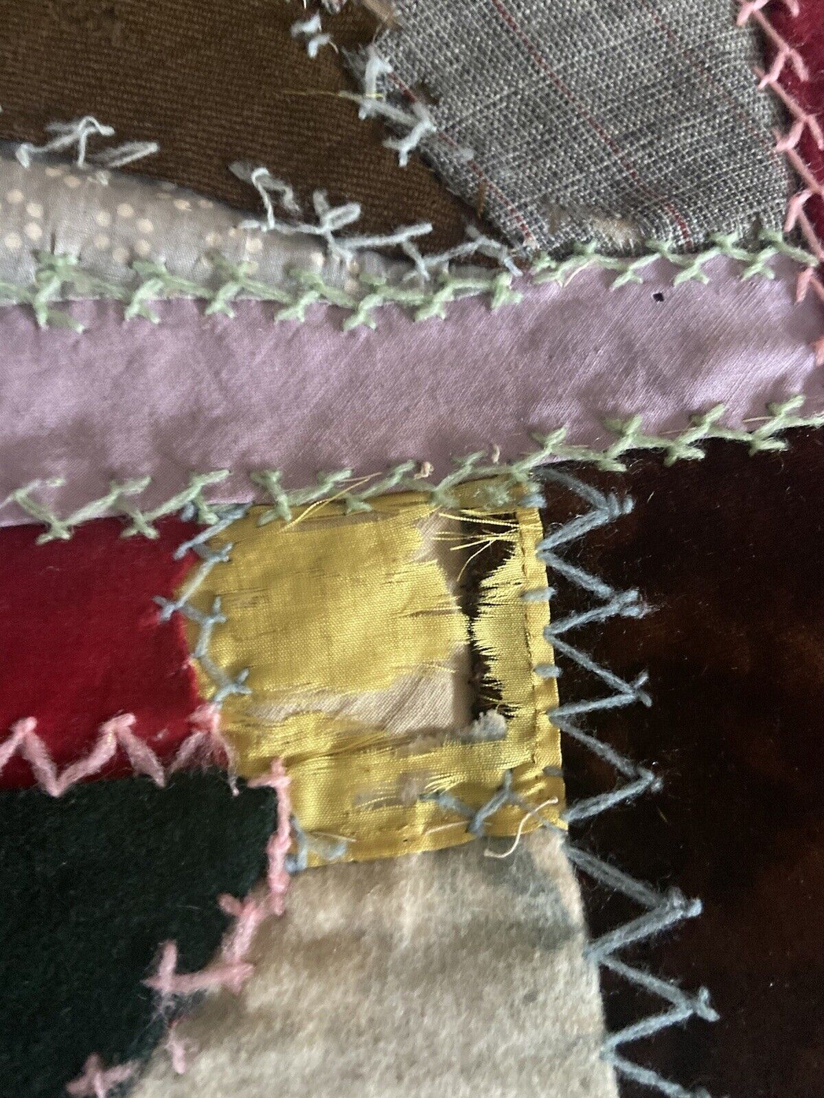 1800s Handcrafted Patchwork Crazy Quilt Top