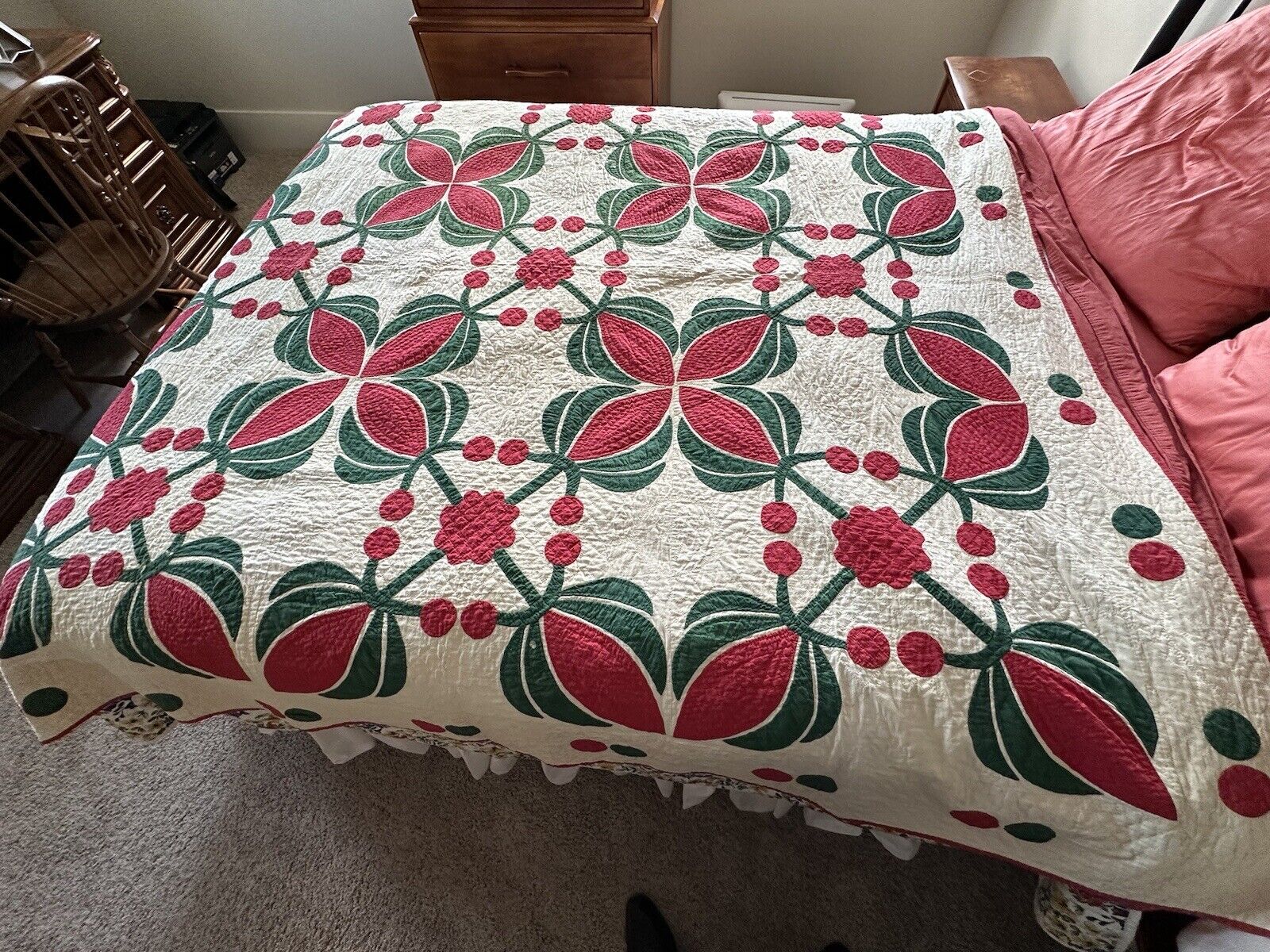 Antique 1800s Civil War Applique Quilt Tulips