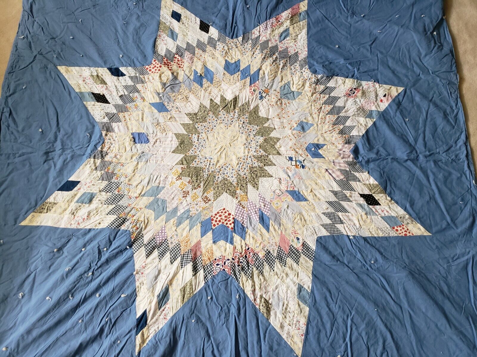 1800s Handmade Star Quilt - 67" x 71