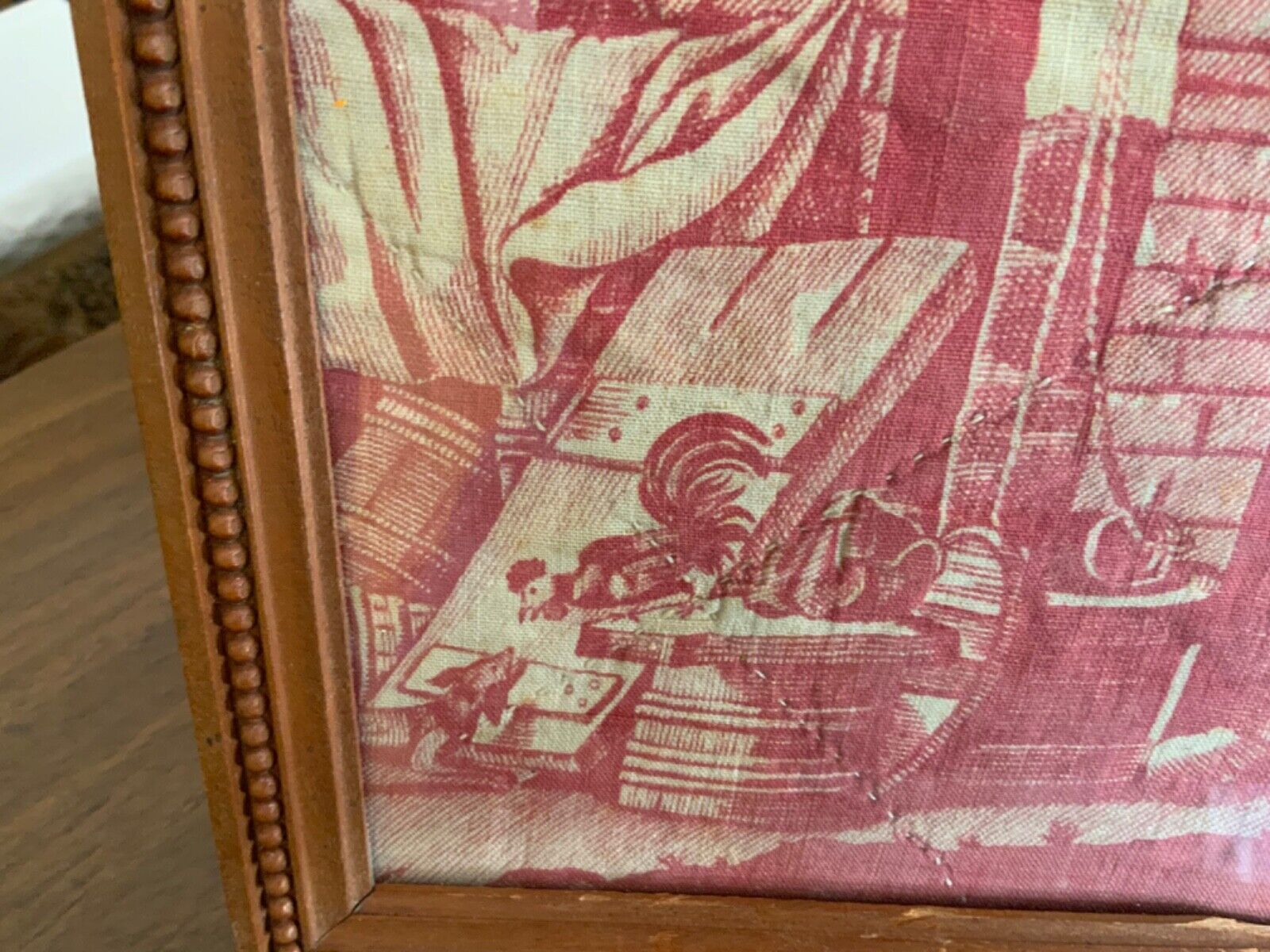French Toile Fabric in Antique Frame, Early 1800s