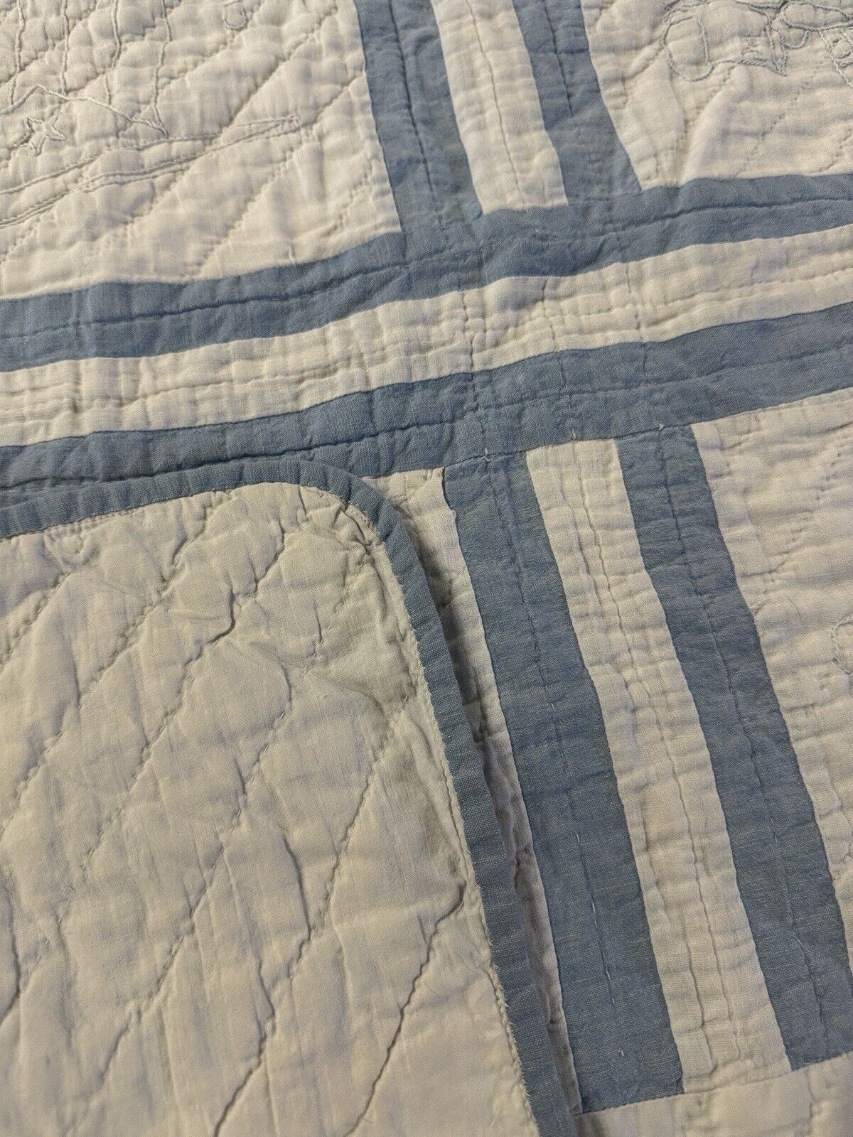 Antique Early 1900s Handmade Blue White Quilt