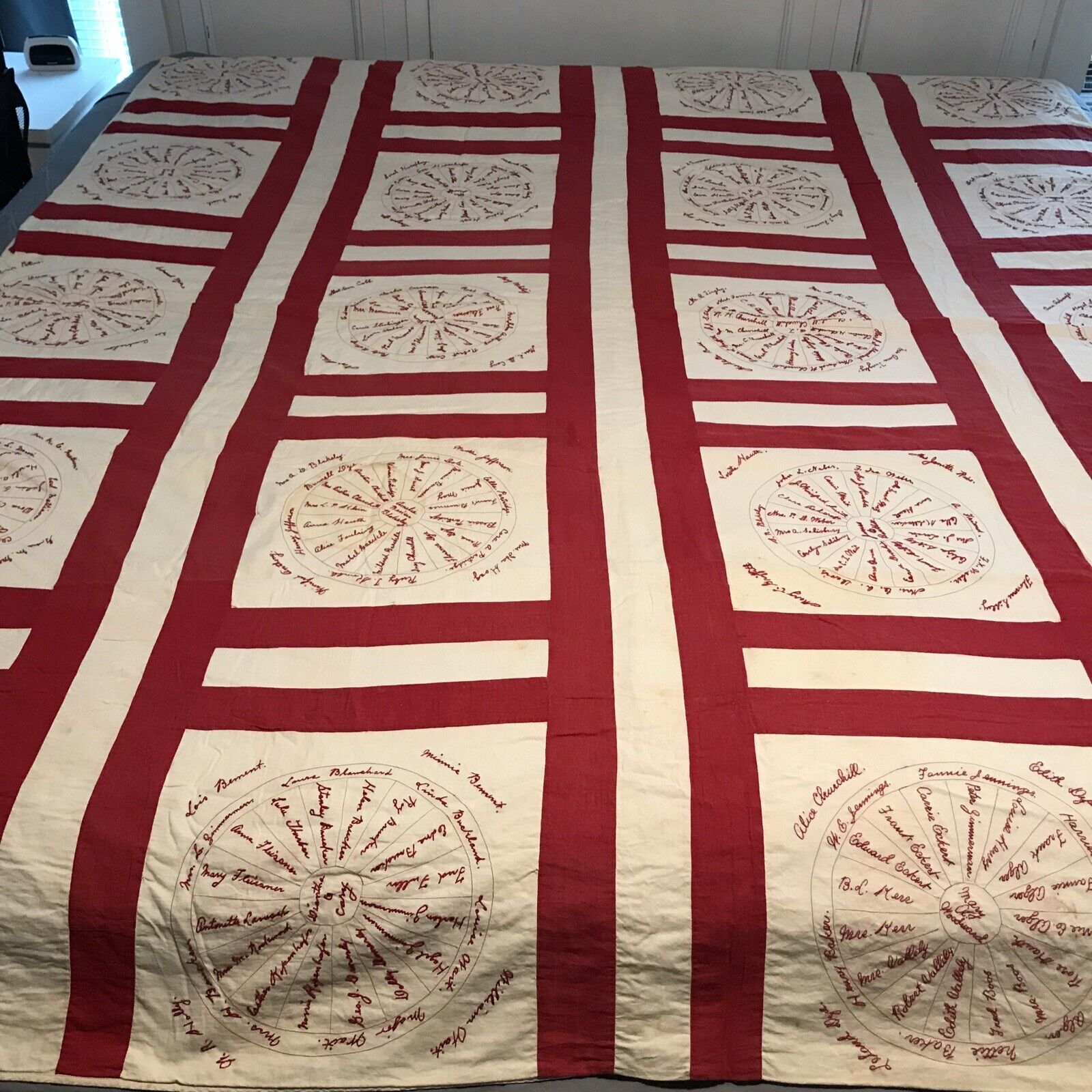 1800s Genealogy Quilt - Turkey Red Work
