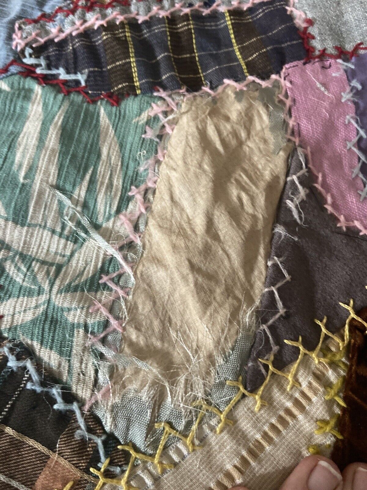 1800s Handcrafted Patchwork Crazy Quilt Top