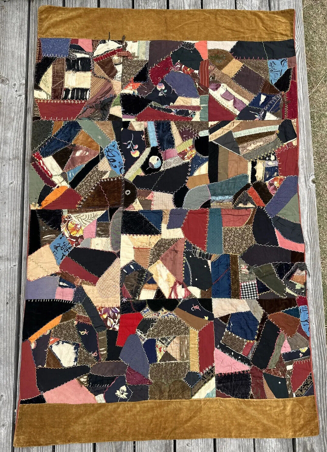 1800s Handcrafted Centennial Crazy Quilt, 68"x43