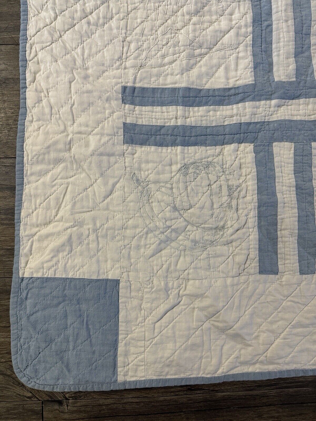 Antique Early 1900s Handmade Blue White Quilt