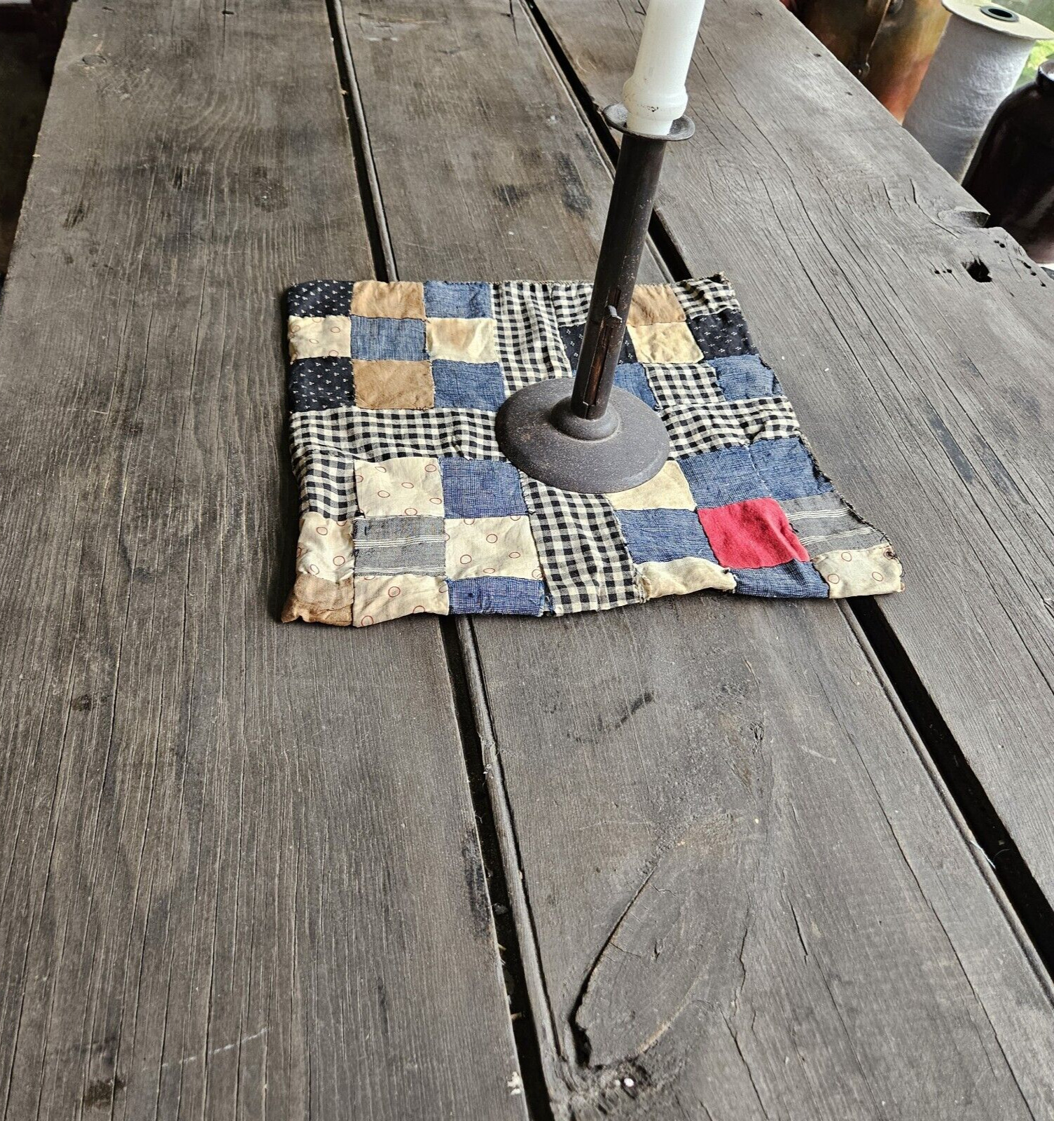 1800s Hand-Pieced Indigo Blue Doll Quilt Mat