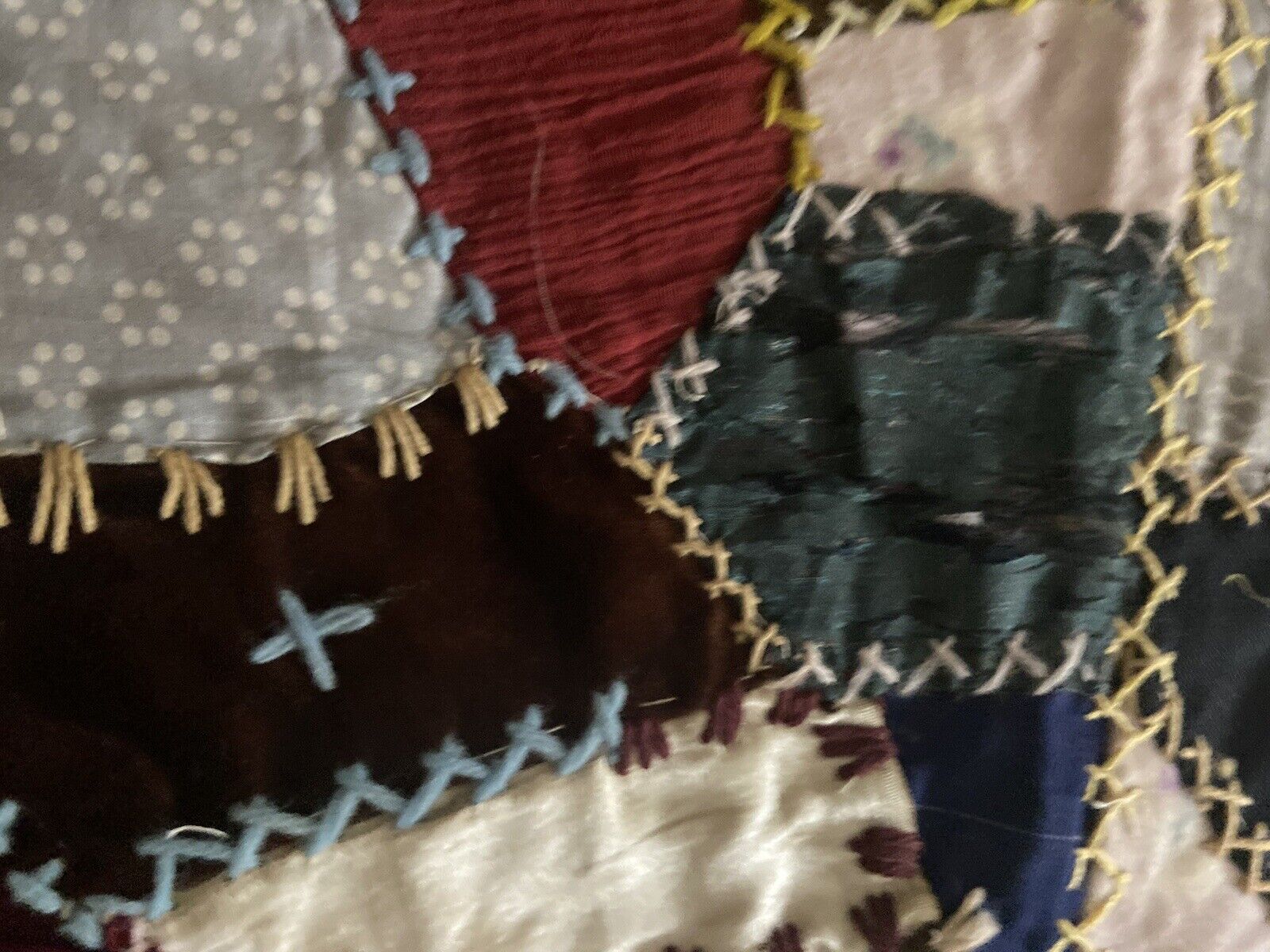 1800s Handcrafted Patchwork Crazy Quilt Top