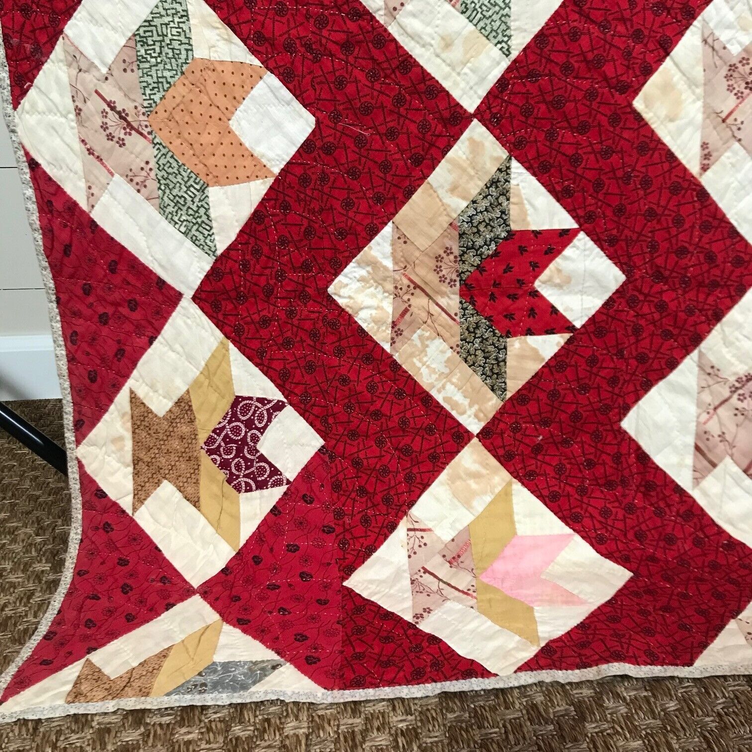 Civil War Era Antique Chevron & Baskets Quilt