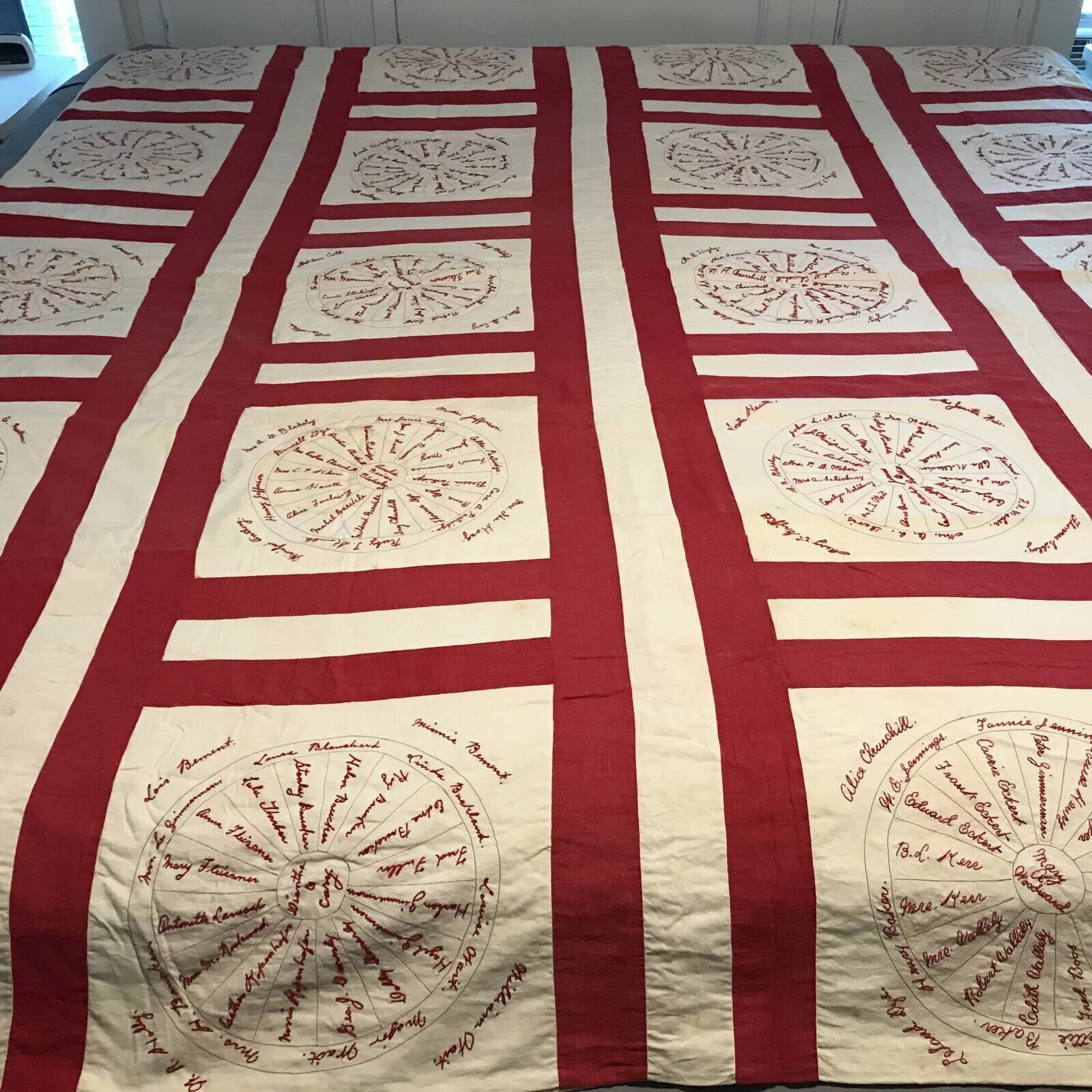 1800s Genealogy Quilt - Turkey Red Work