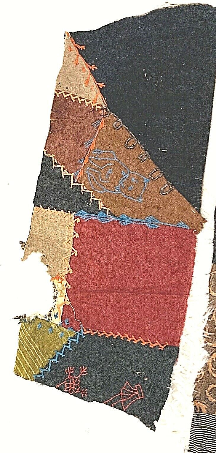 Victorian 1800s Hand-Stitched Crazy Quilt Squares