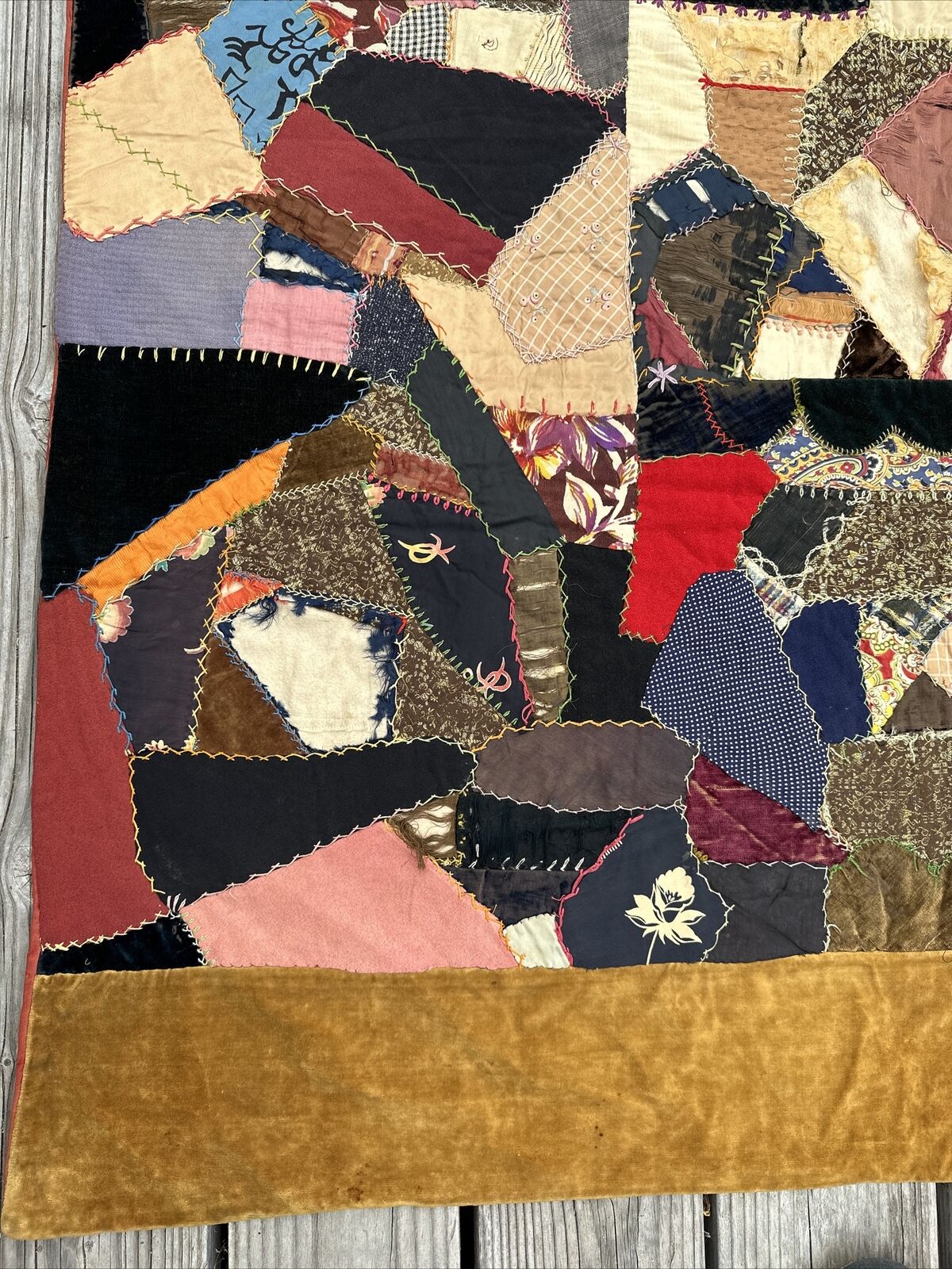 1800s Handcrafted Centennial Crazy Quilt, 68"x43