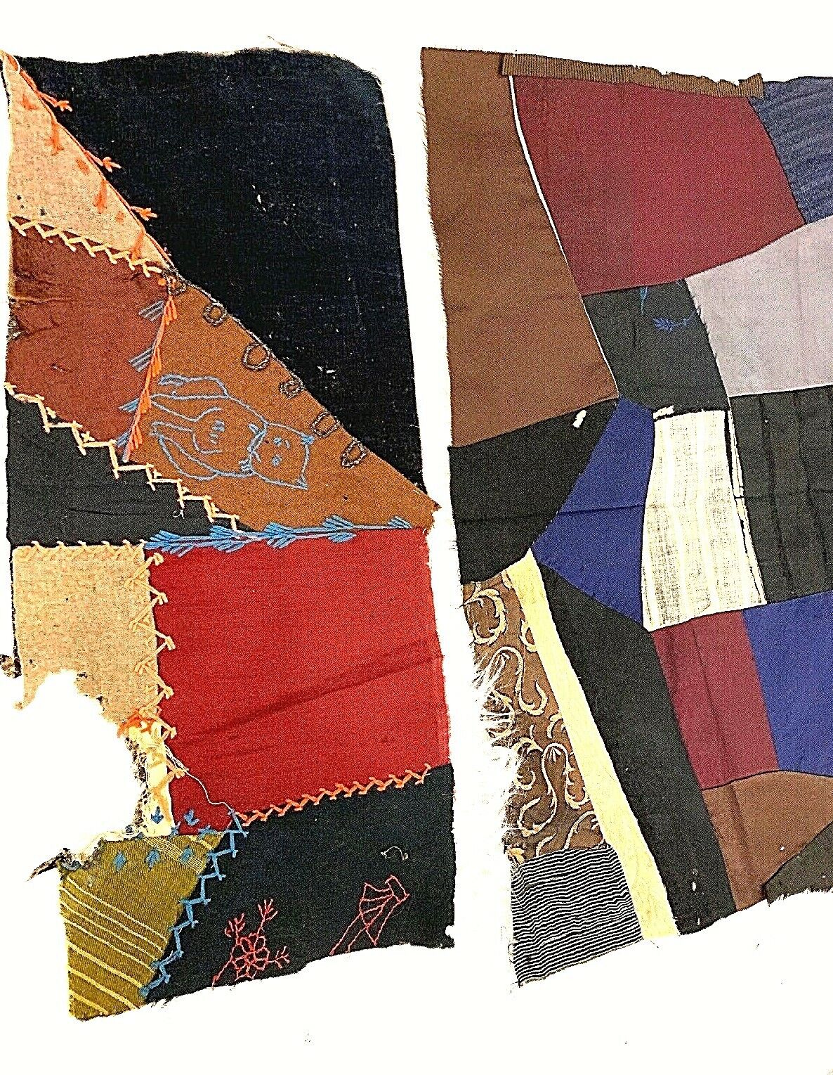 Victorian 1800s Hand-Stitched Crazy Quilt Squares