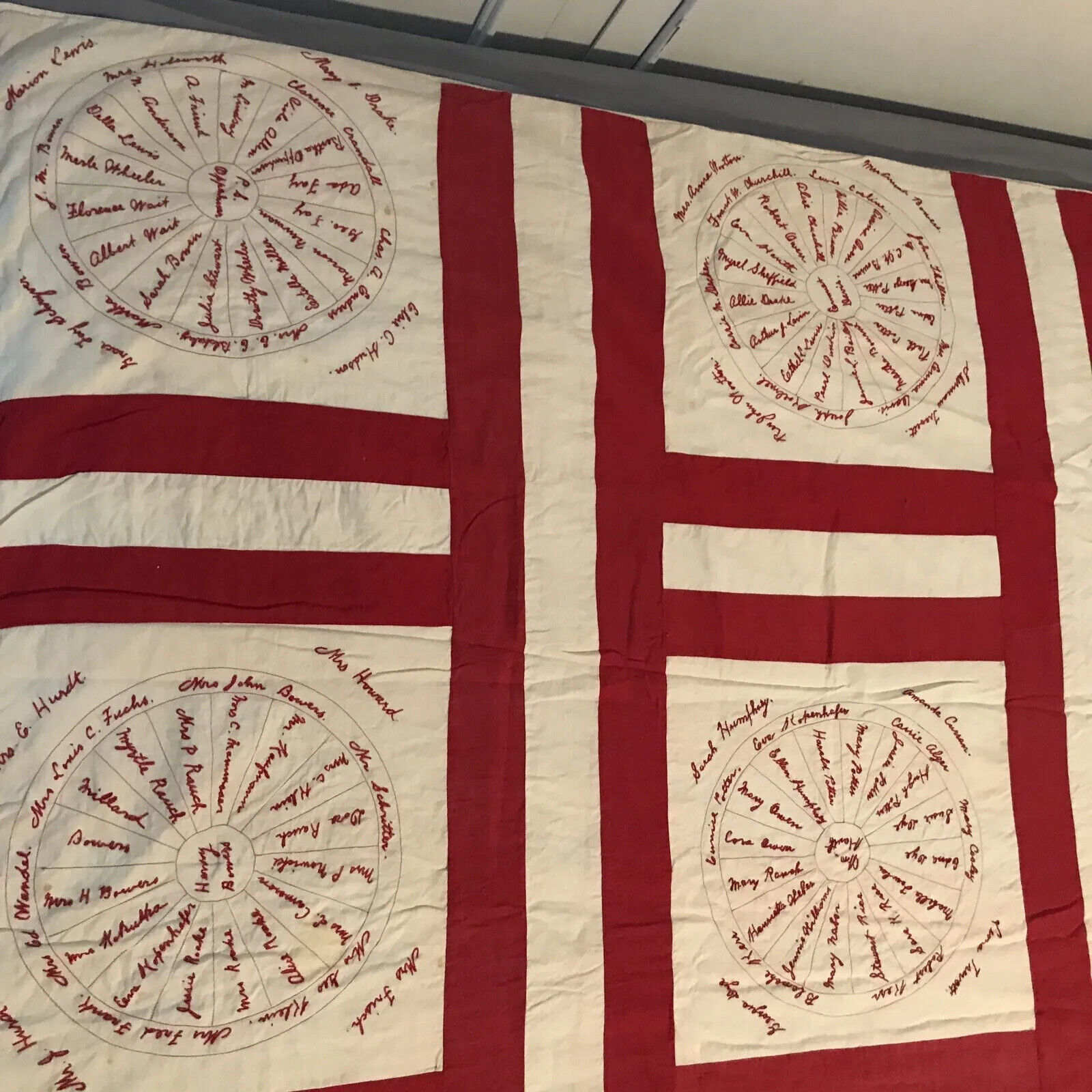 1800s Genealogy Quilt - Turkey Red Work