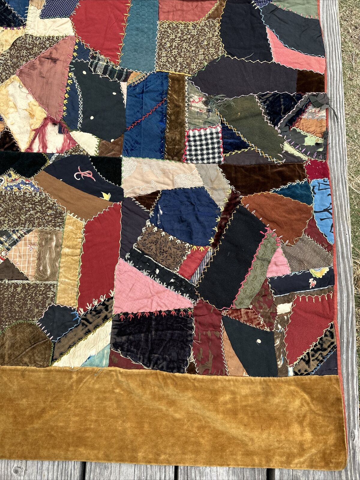 1800s Handcrafted Centennial Crazy Quilt, 68"x43
