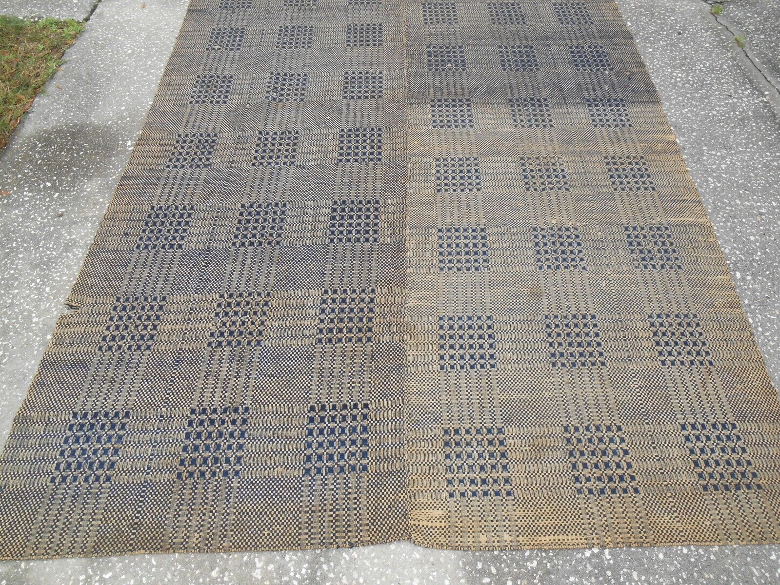 Early 1800s Handmade Loomed Quilt 74" x 99