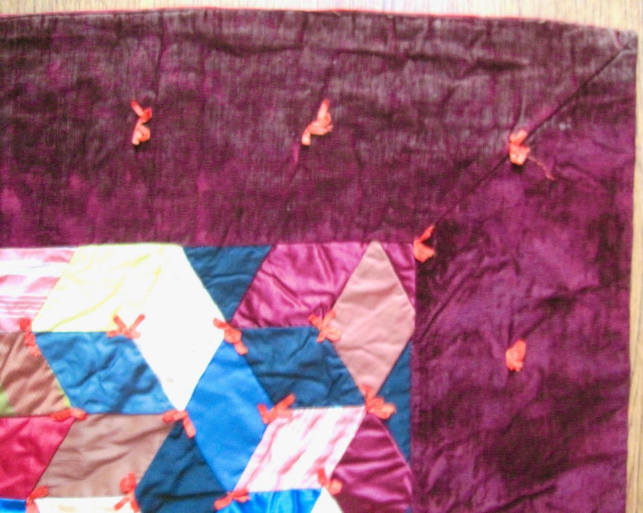 Late 1800s Antique Silk Velvet Crazy Quilt 62x64