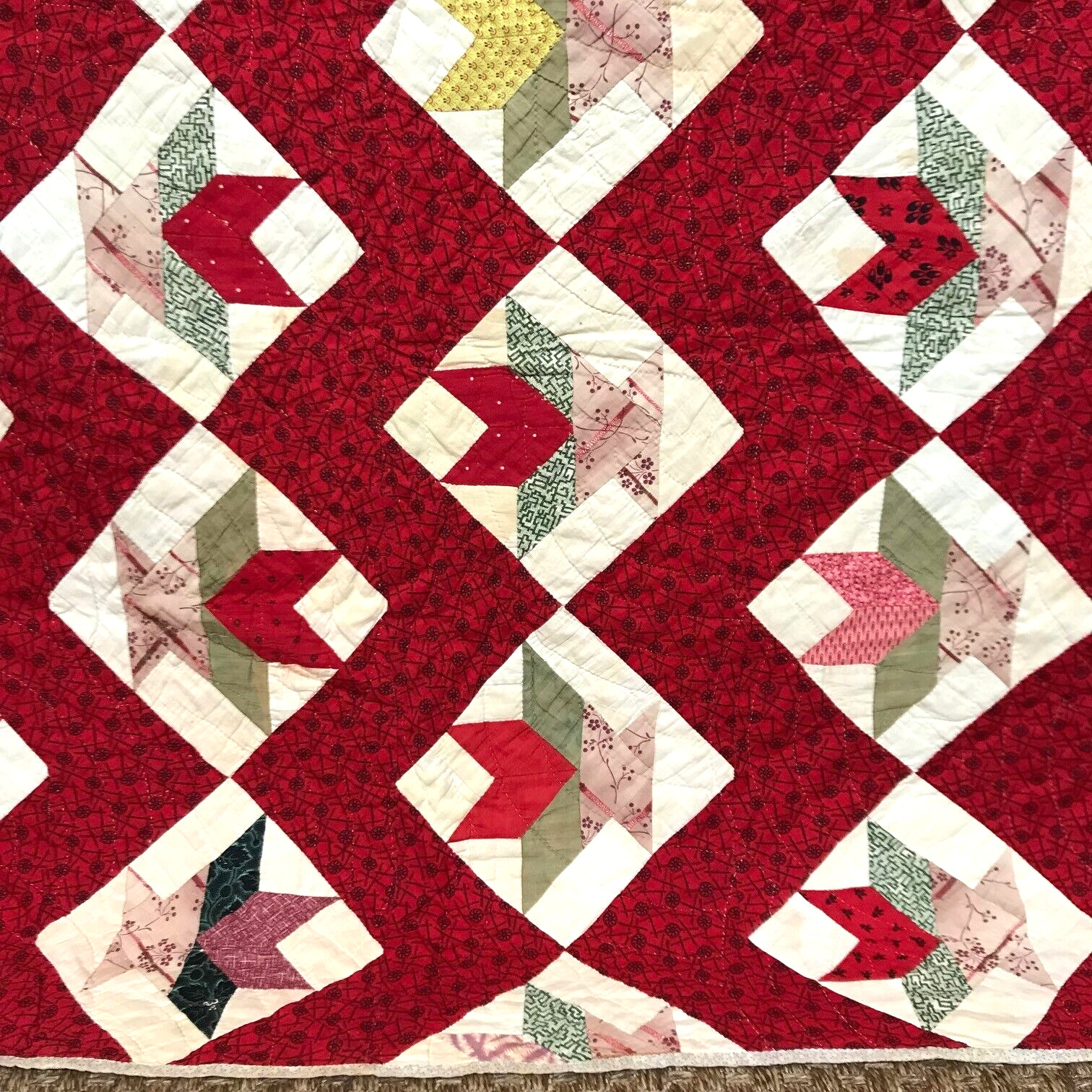Civil War Era Antique Chevron & Baskets Quilt