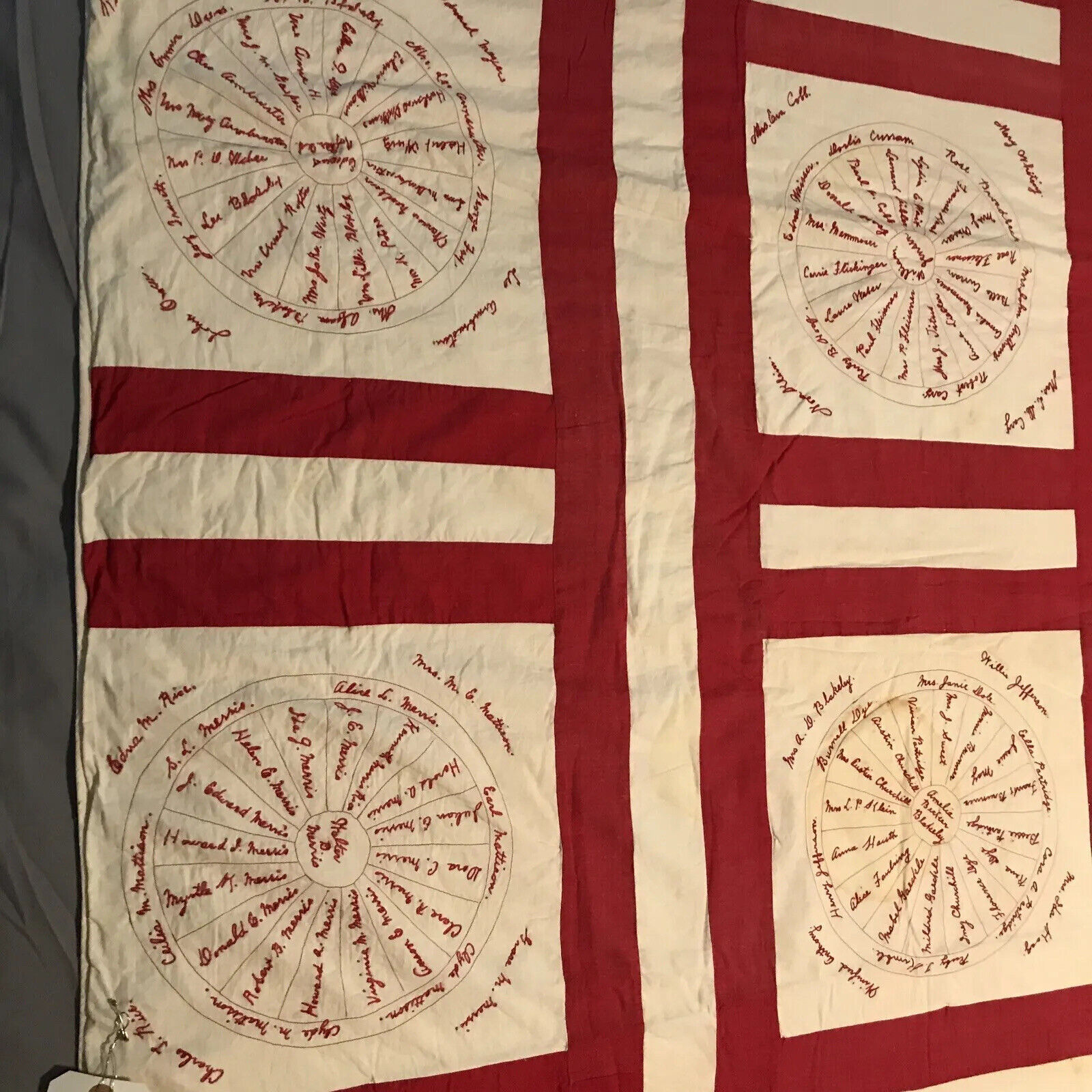 1800s Genealogy Quilt - Turkey Red Work
