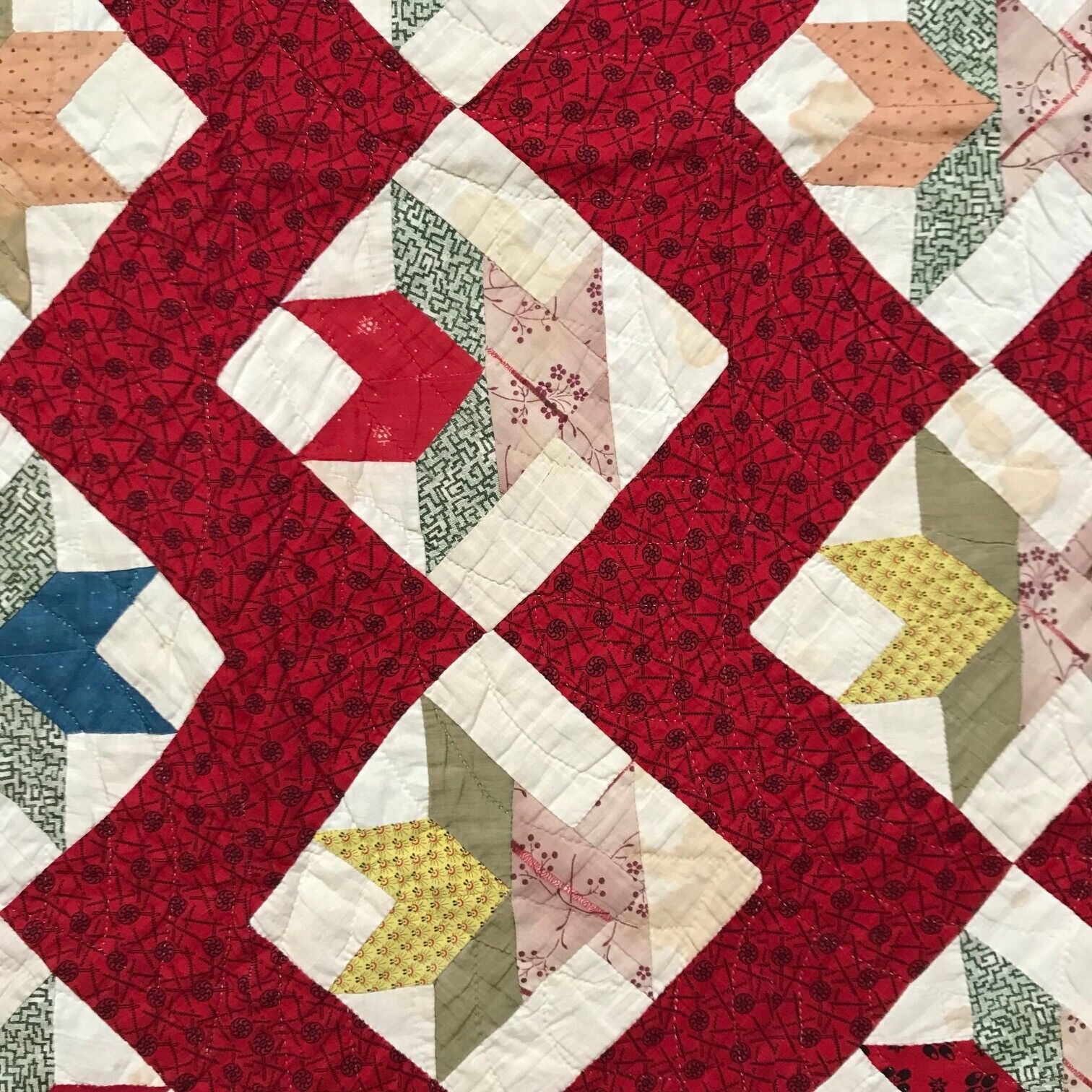 Civil War Era Antique Chevron & Baskets Quilt