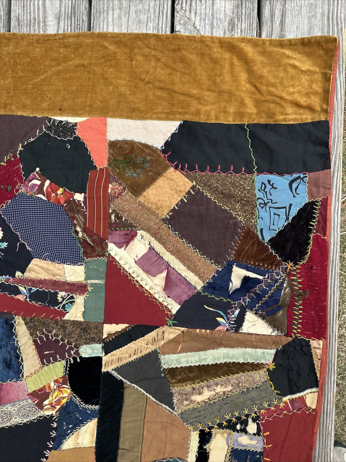 1800s Handcrafted Centennial Crazy Quilt, 68"x43
