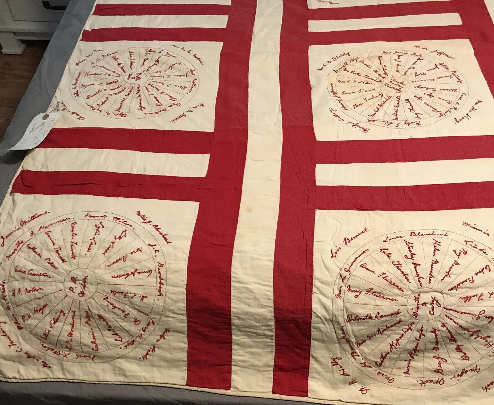 1800s Genealogy Quilt - Turkey Red Work