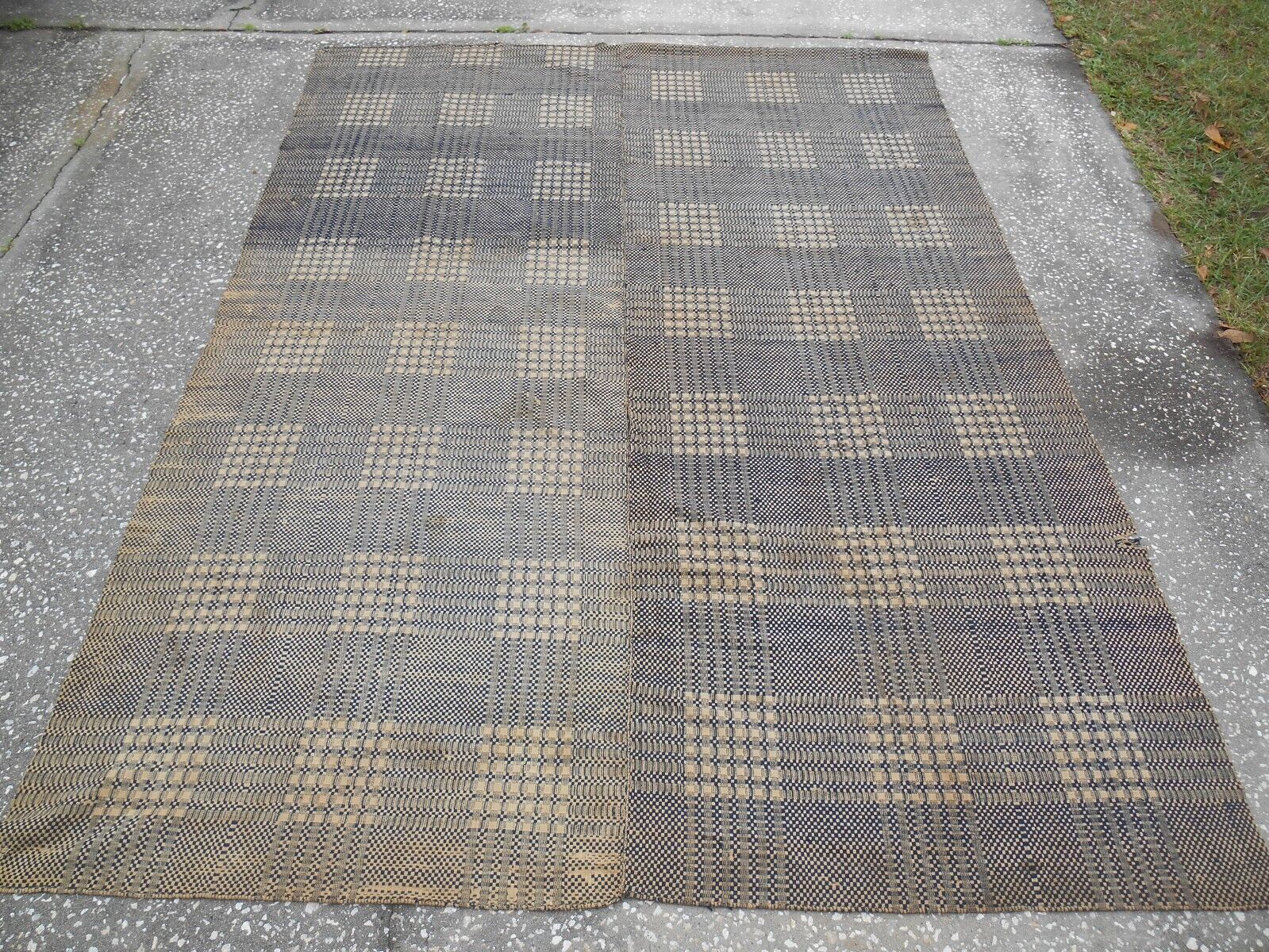 Early 1800s Handmade Loomed Quilt 74" x 99
