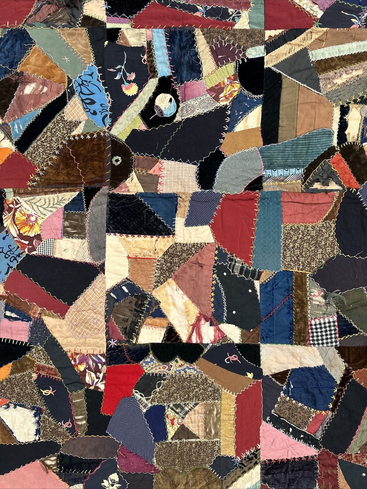 1800s Handcrafted Centennial Crazy Quilt, 68"x43