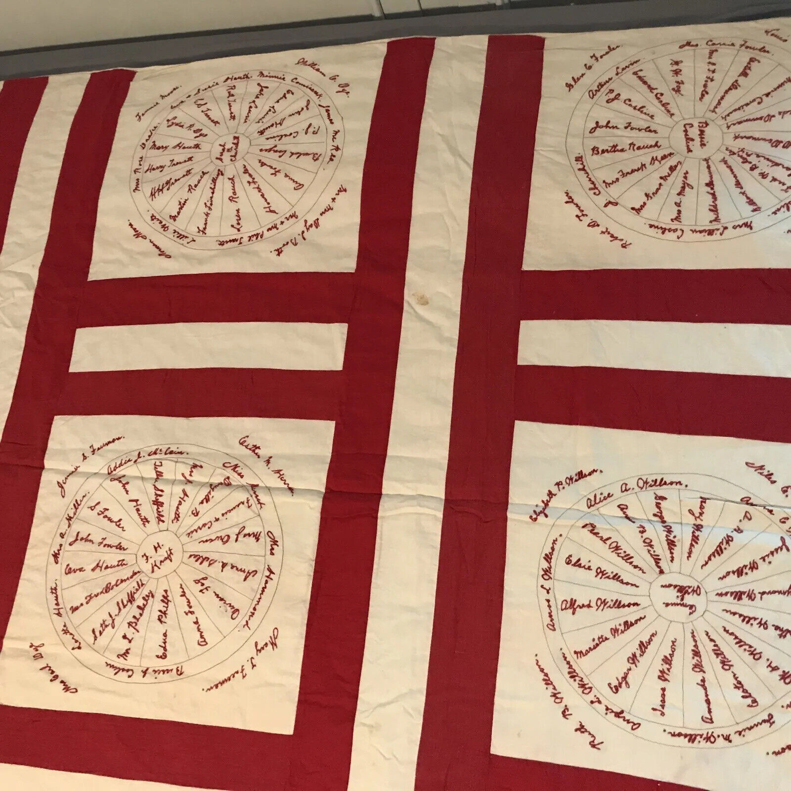 1800s Genealogy Quilt - Turkey Red Work