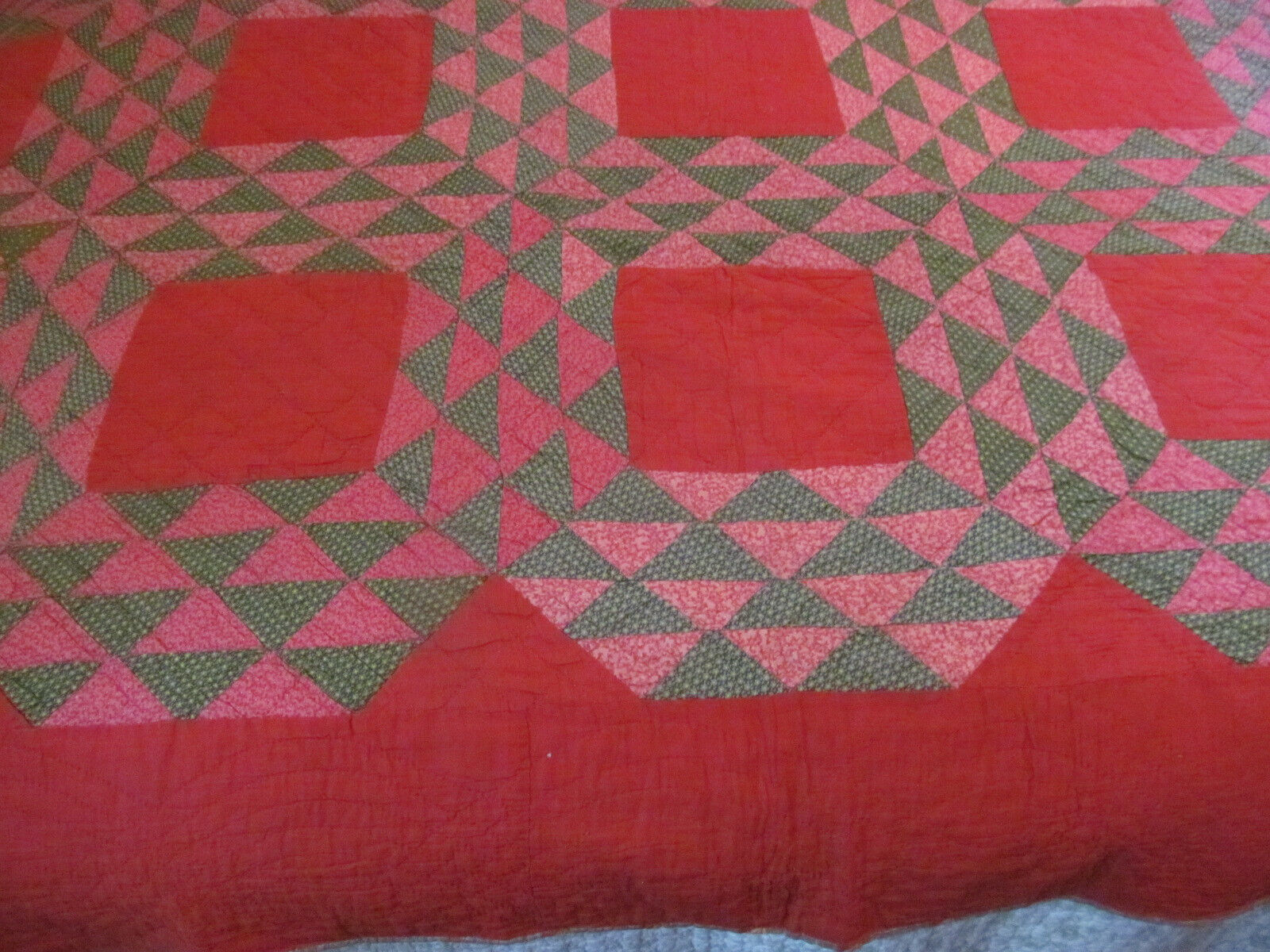 Antique 1800s Turkey Red Ocean Waves Quilt 80x80