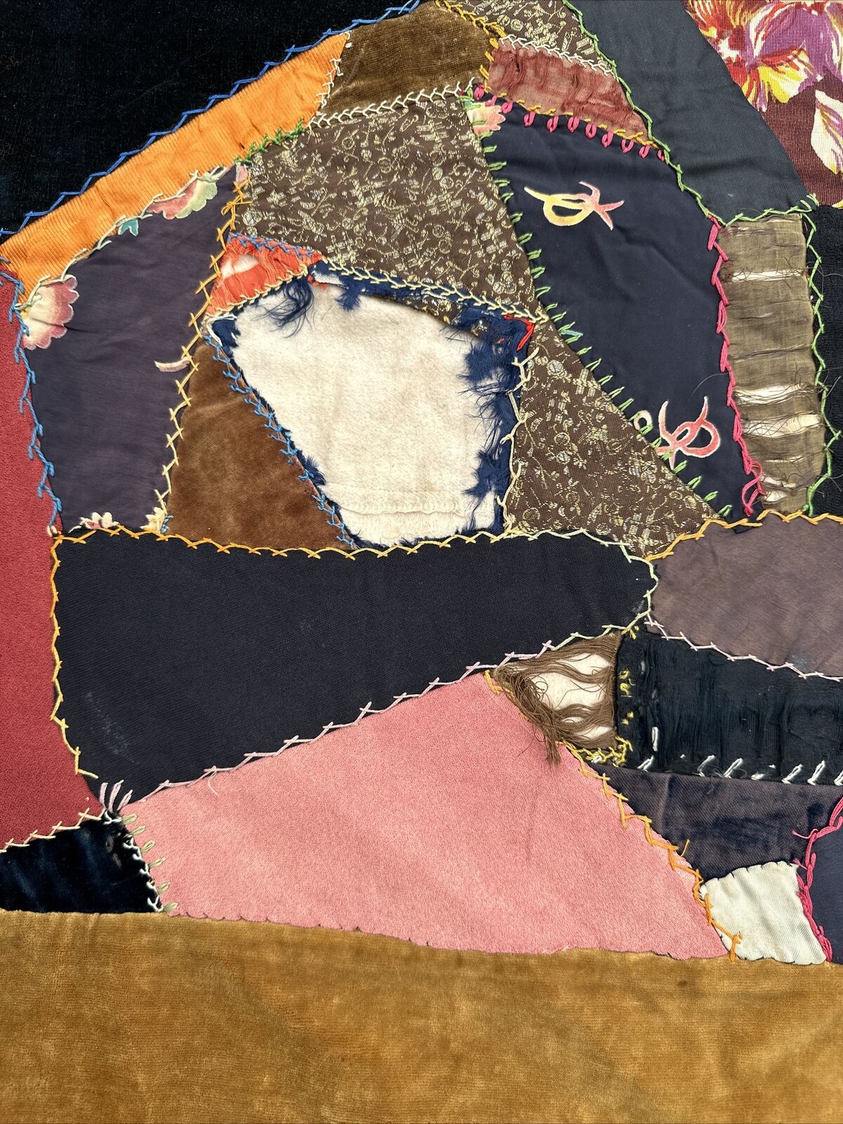 1800s Handcrafted Centennial Crazy Quilt, 68"x43