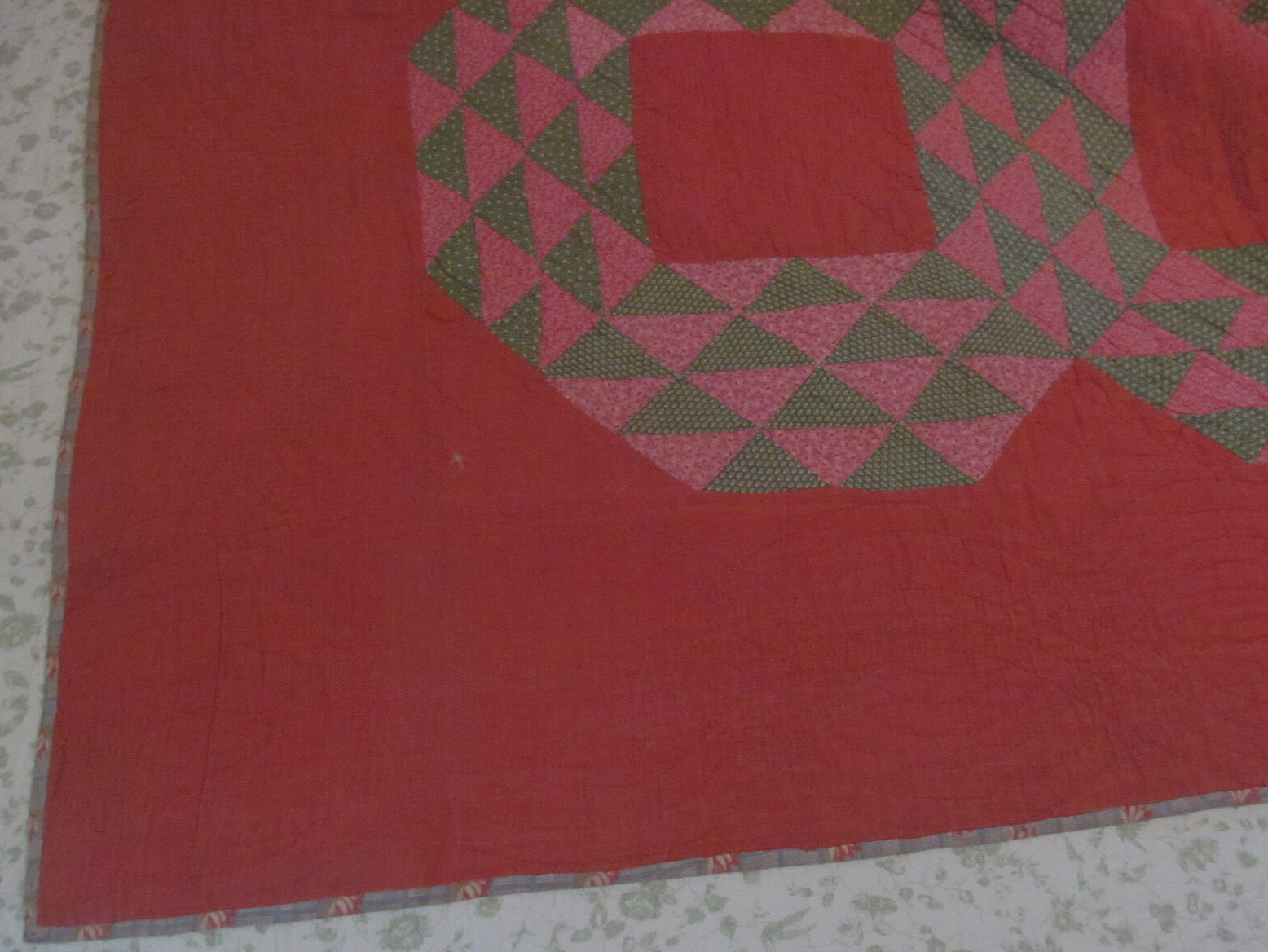 Antique 1800s Turkey Red Ocean Waves Quilt 80x80