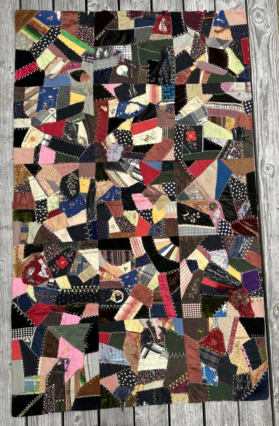 Centennial Handmade Crazy Quilt, 1800s, 69”x42”