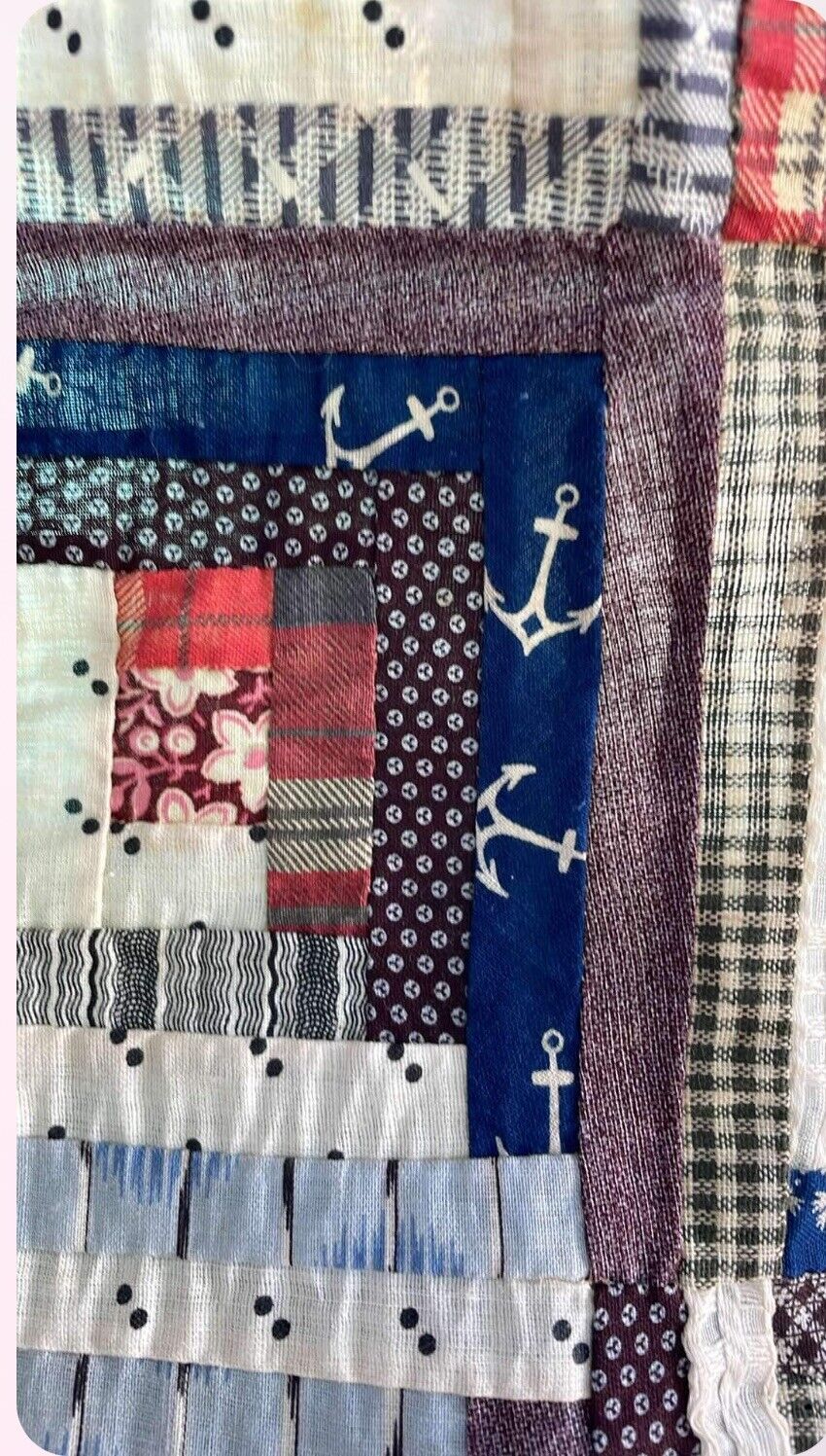 1800s Log Cabin Hand-Pieced Quilt Top 93"x76