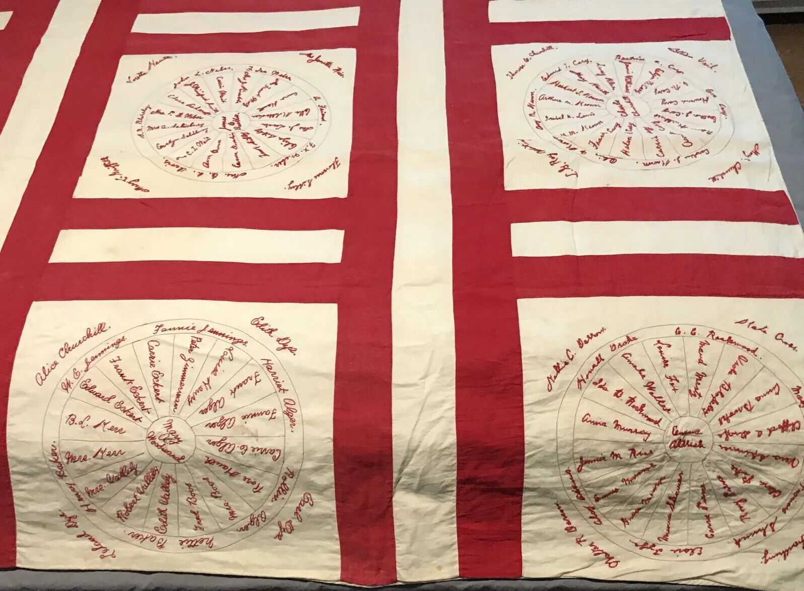 1800s Genealogy Quilt - Turkey Red Work