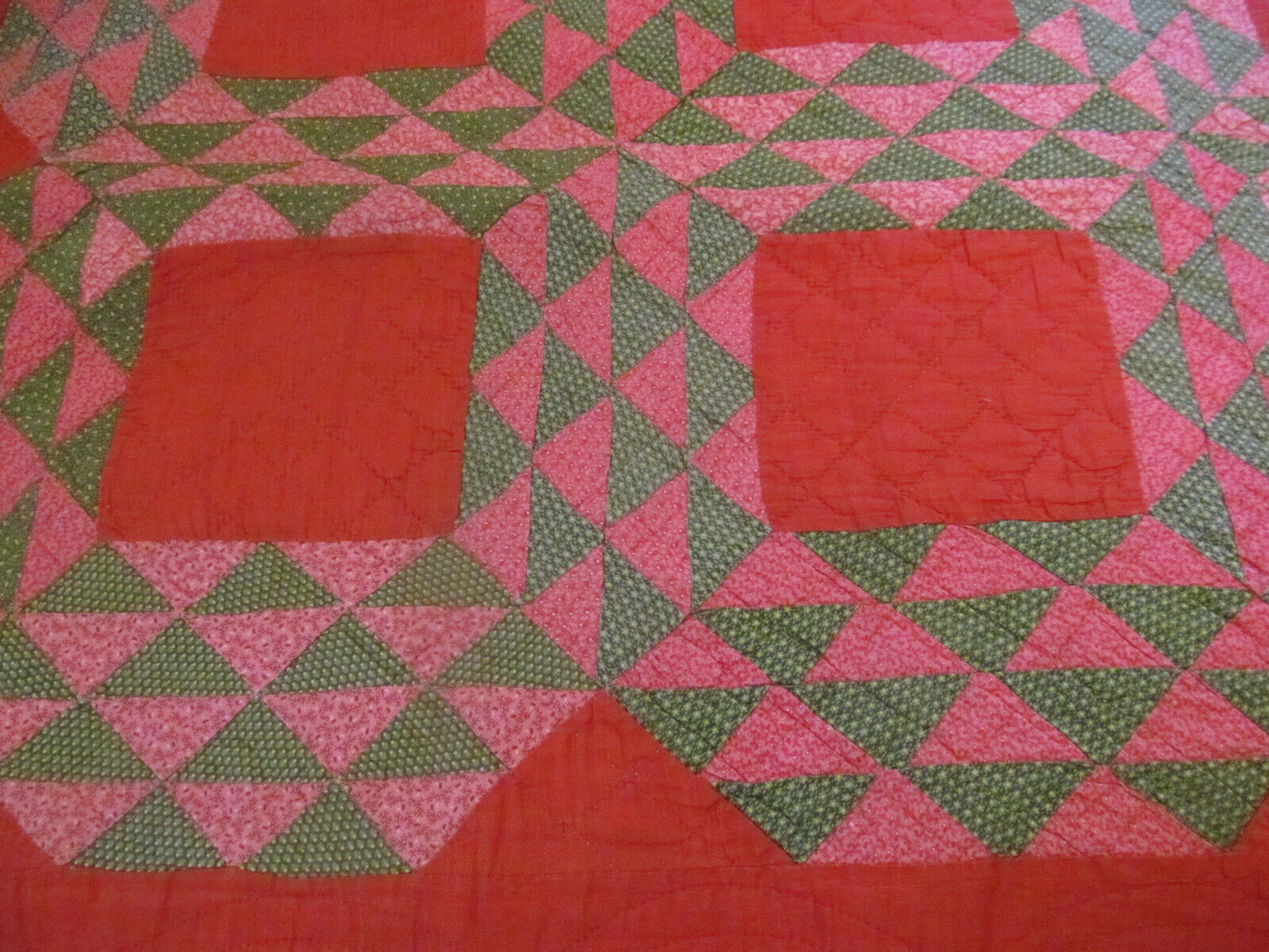 Antique 1800s Turkey Red Ocean Waves Quilt 80x80
