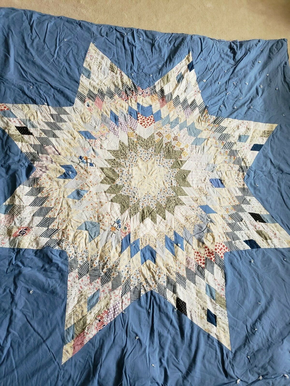 1800s Handmade Star Quilt - 67" x 71