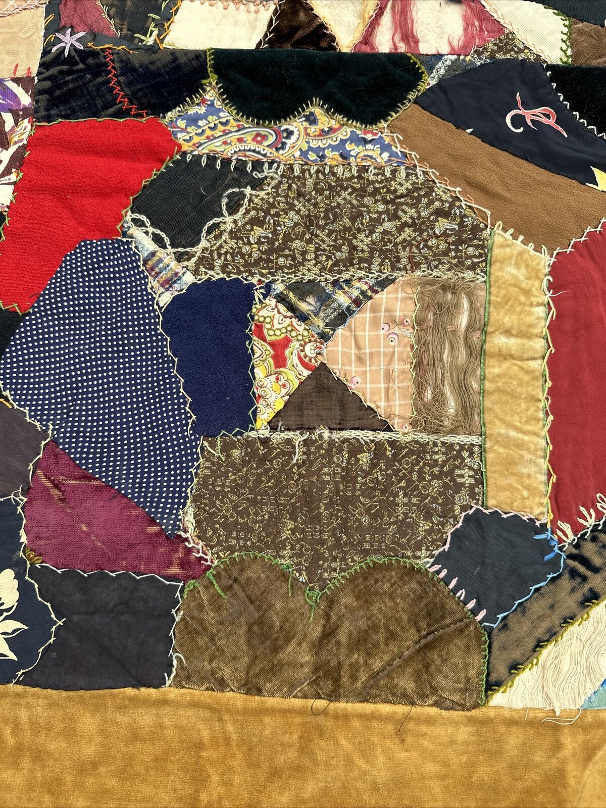 1800s Handcrafted Centennial Crazy Quilt, 68"x43