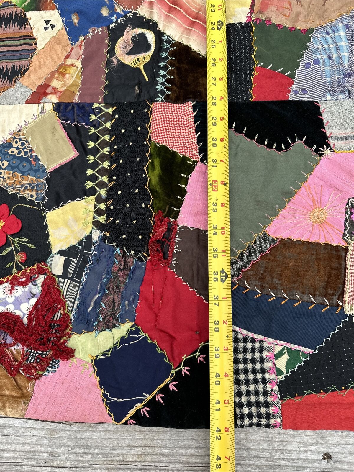 Centennial Handmade Crazy Quilt, 1800s, 69”x42”