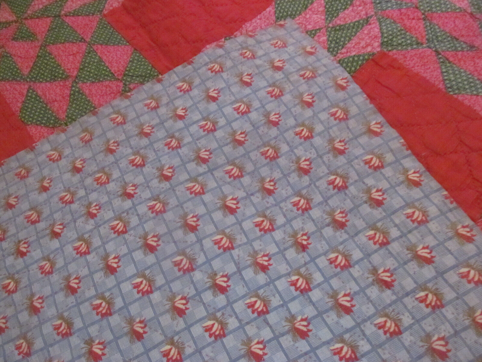 Antique 1800s Turkey Red Ocean Waves Quilt 80x80