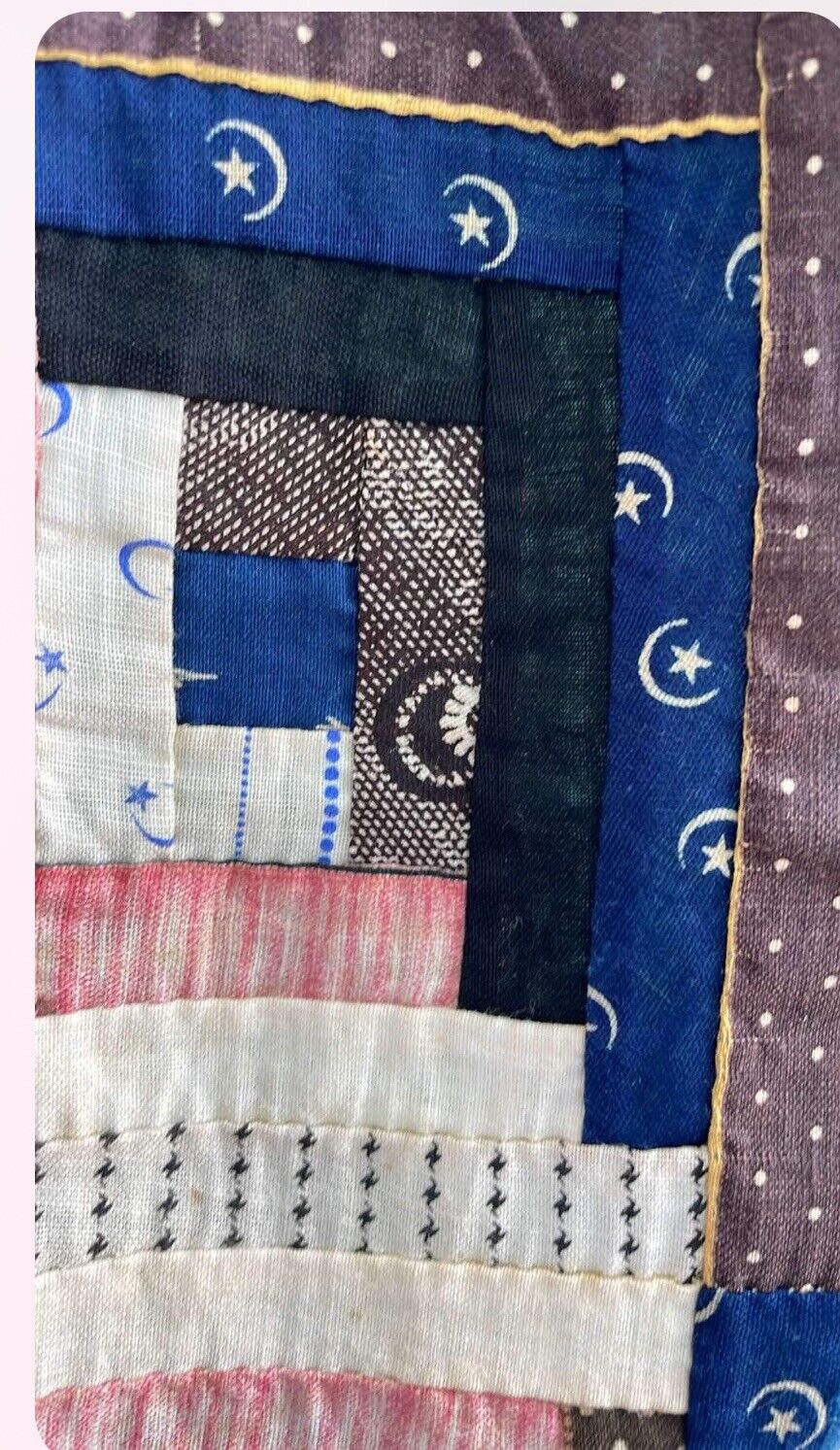 1800s Log Cabin Hand-Pieced Quilt Top 93"x76
