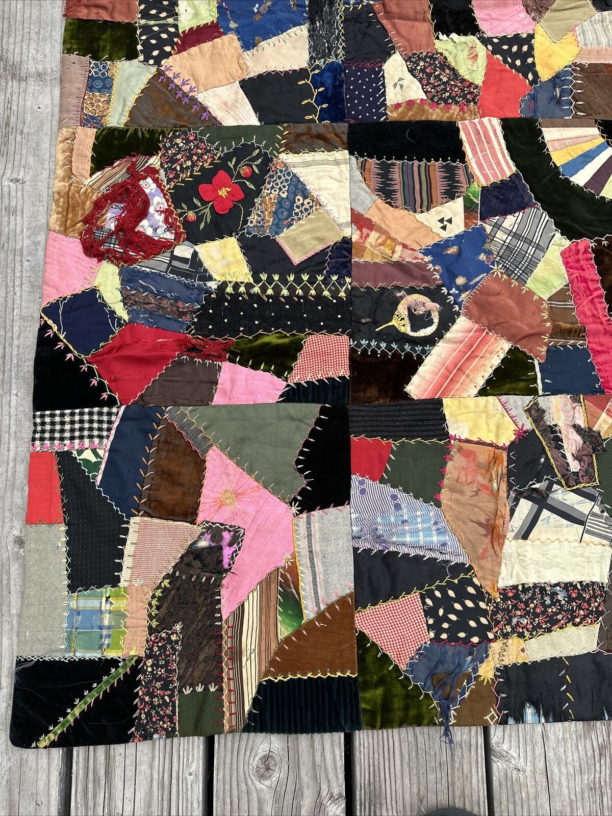 Centennial Handmade Crazy Quilt, 1800s, 69”x42”