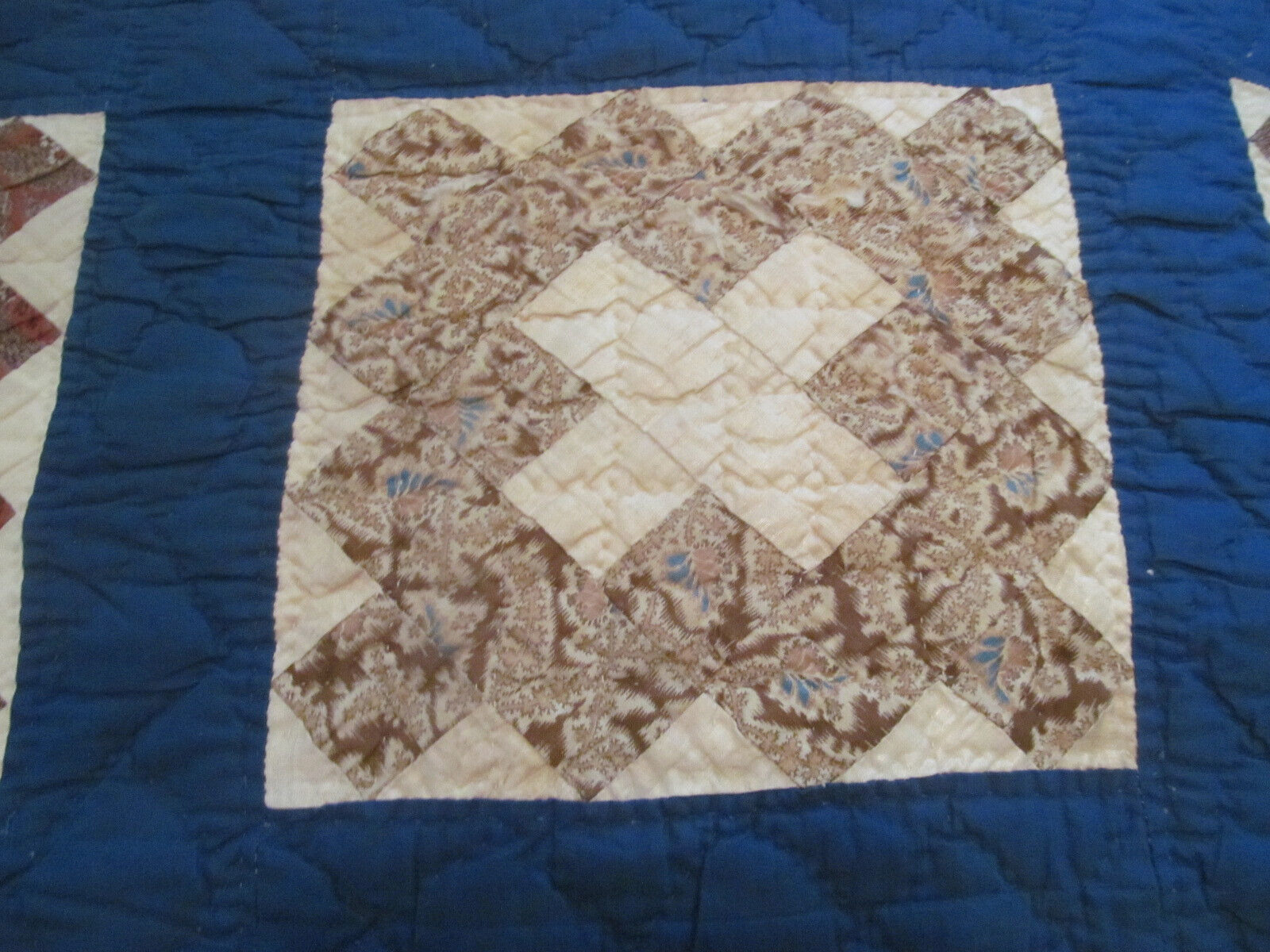Vintage Handmade Chimney Sweep Quilt with Blue Border