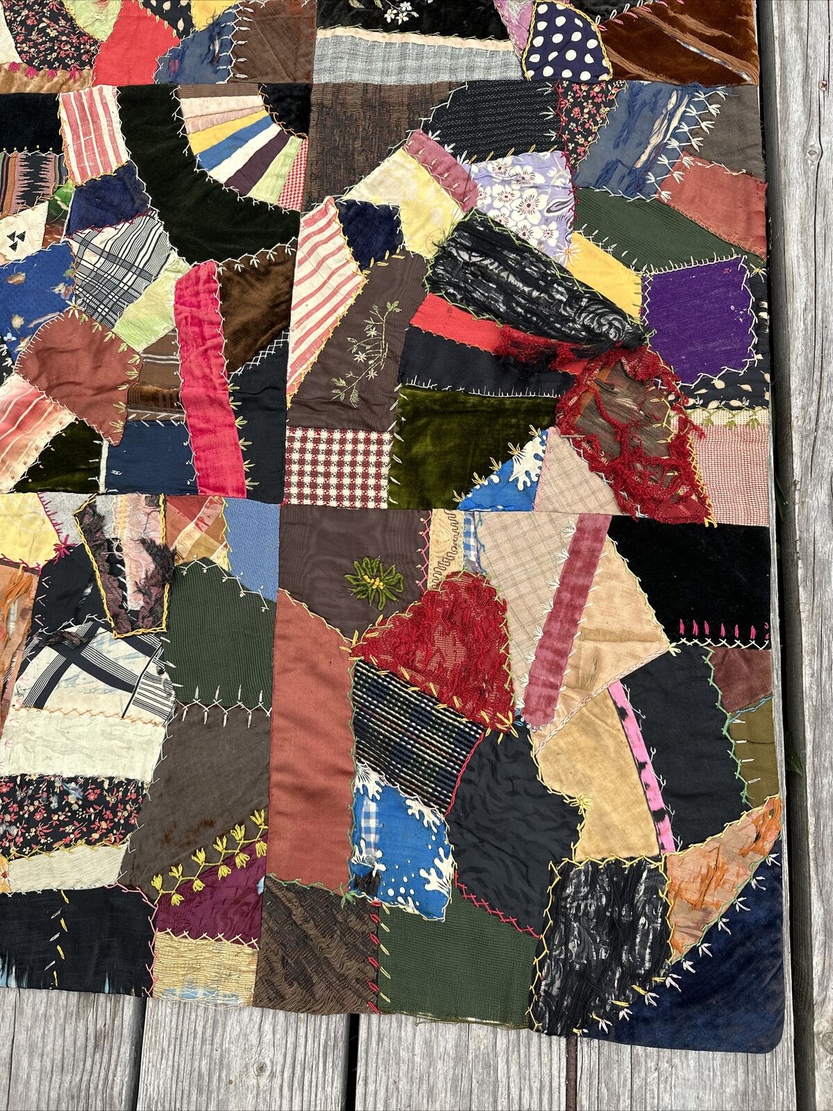 Centennial Handmade Crazy Quilt, 1800s, 69”x42”