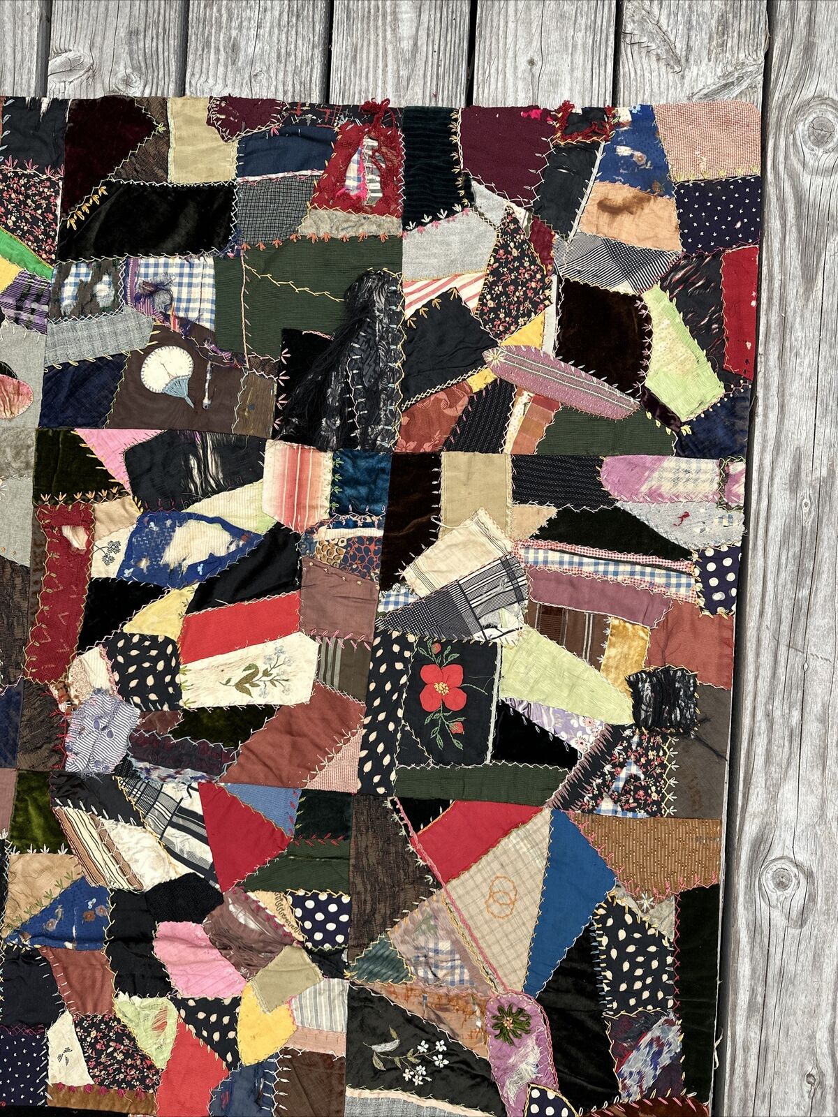 Centennial Handmade Crazy Quilt, 1800s, 69”x42”